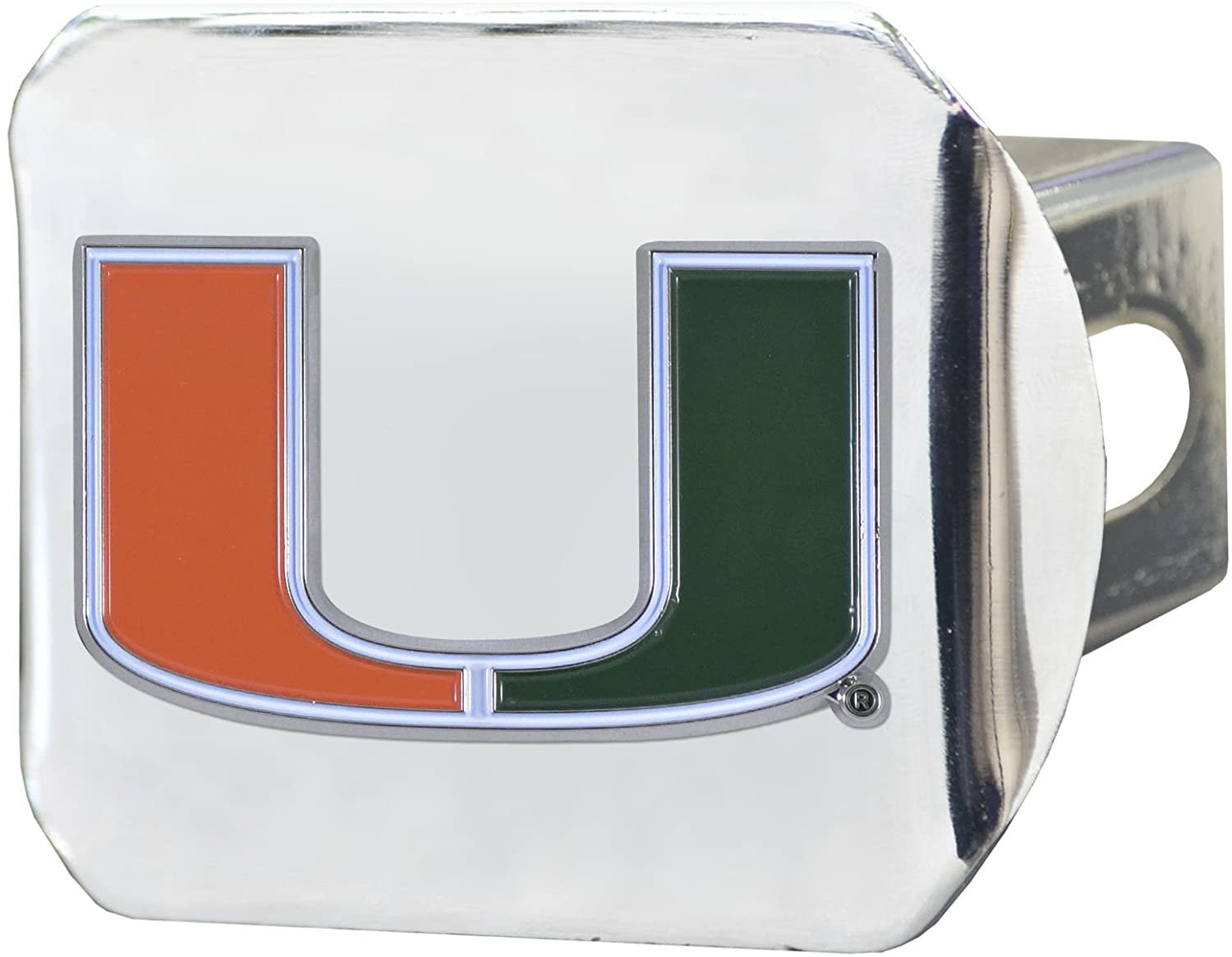 Miami Hurricanes Hitch Cover Solid Metal with Raised Color Metal Emblem 2" Square Type III University of