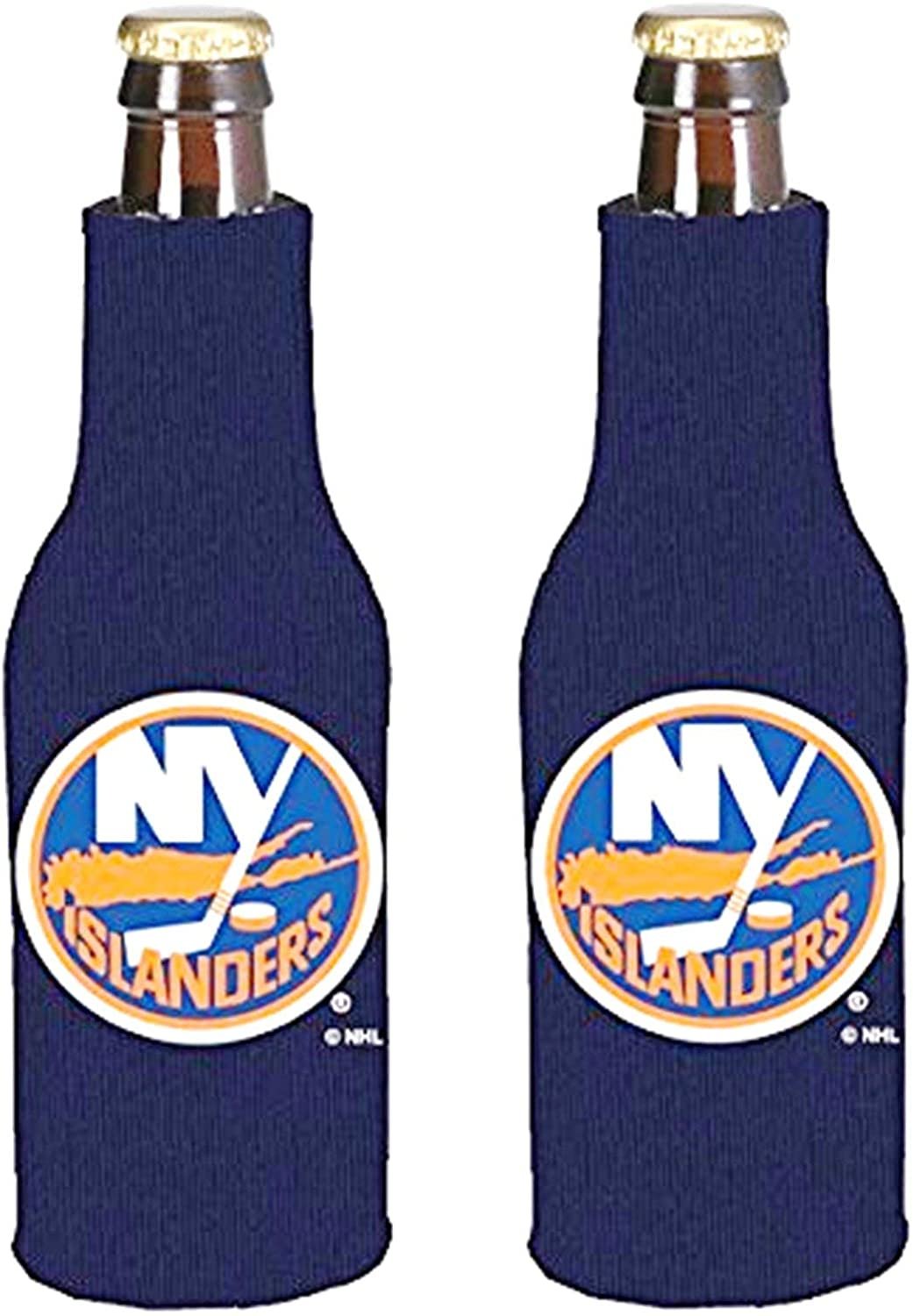 New York Islanders Pair of 16oz Drink Zipper Bottle Cooler Insulated Neoprene Beverage Holder, Logo Design