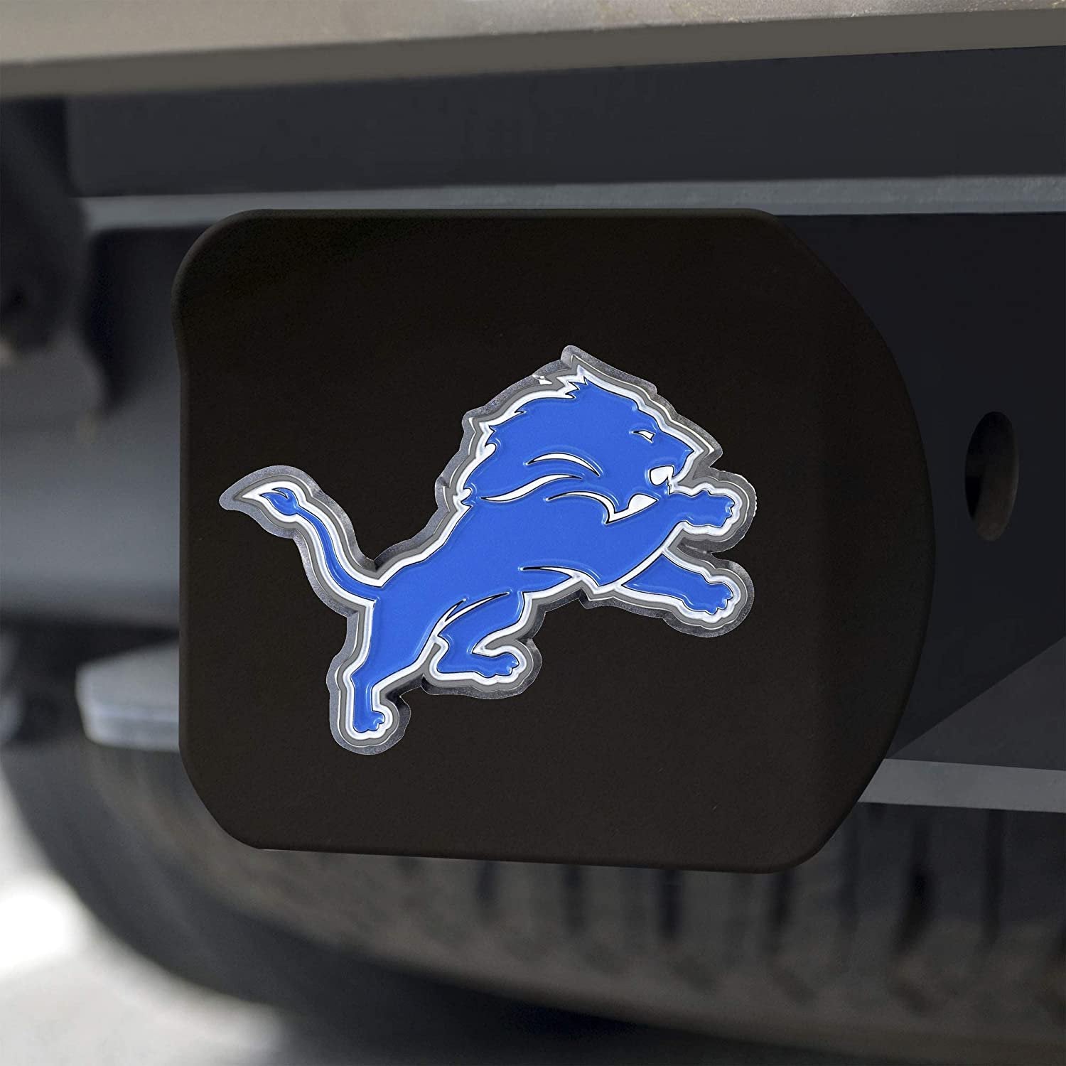 Detroit Lions Hitch Cover Black Solid Metal with Raised Color Metal Emblem 2" Square Type III