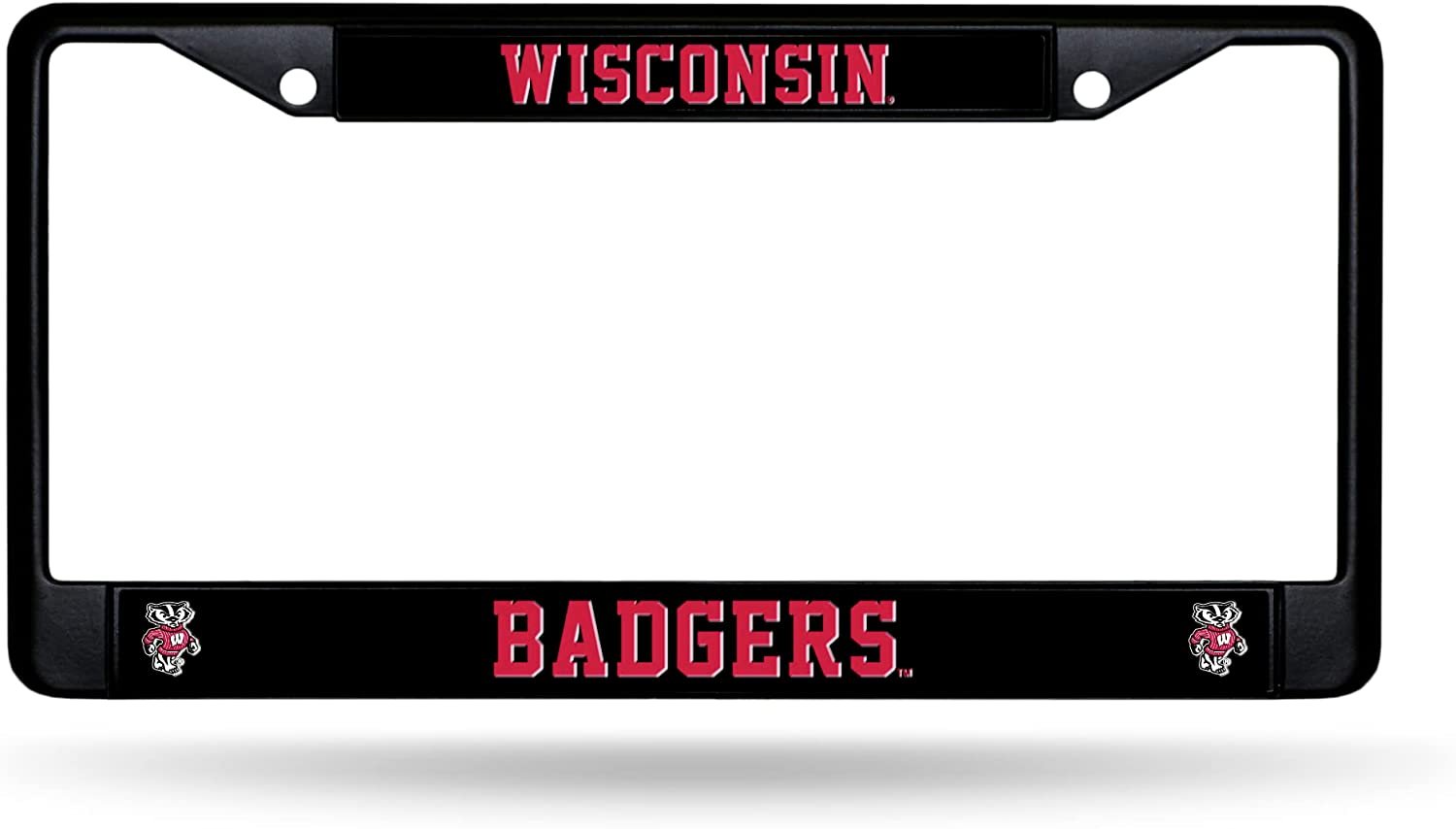 University of Wisconsin Badgers Black Metal License Plate Frame Chrome Tag Cover 6x12 Inch