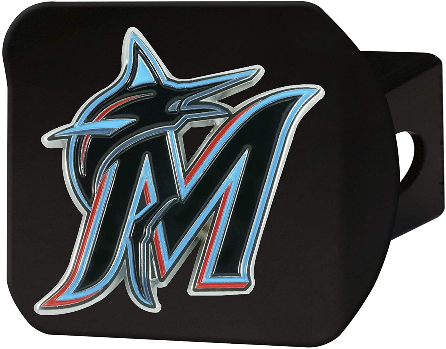 Miami Marlins Hitch Cover Black Solid Metal with Raised Color Metal Emblem 2" Square Type III