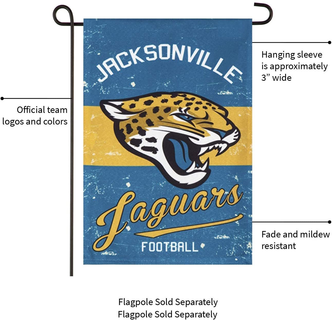 Jacksonville Jaguars Premium Garden Flag Banner, Double Sided, Linen, Retro Vintage Style, 13x18 Inch