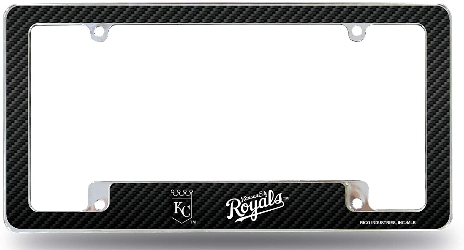 Kansas City Royals Metal License License Plate Frame Tag Cover, Carbon Fiber Style, 12x6 Inch