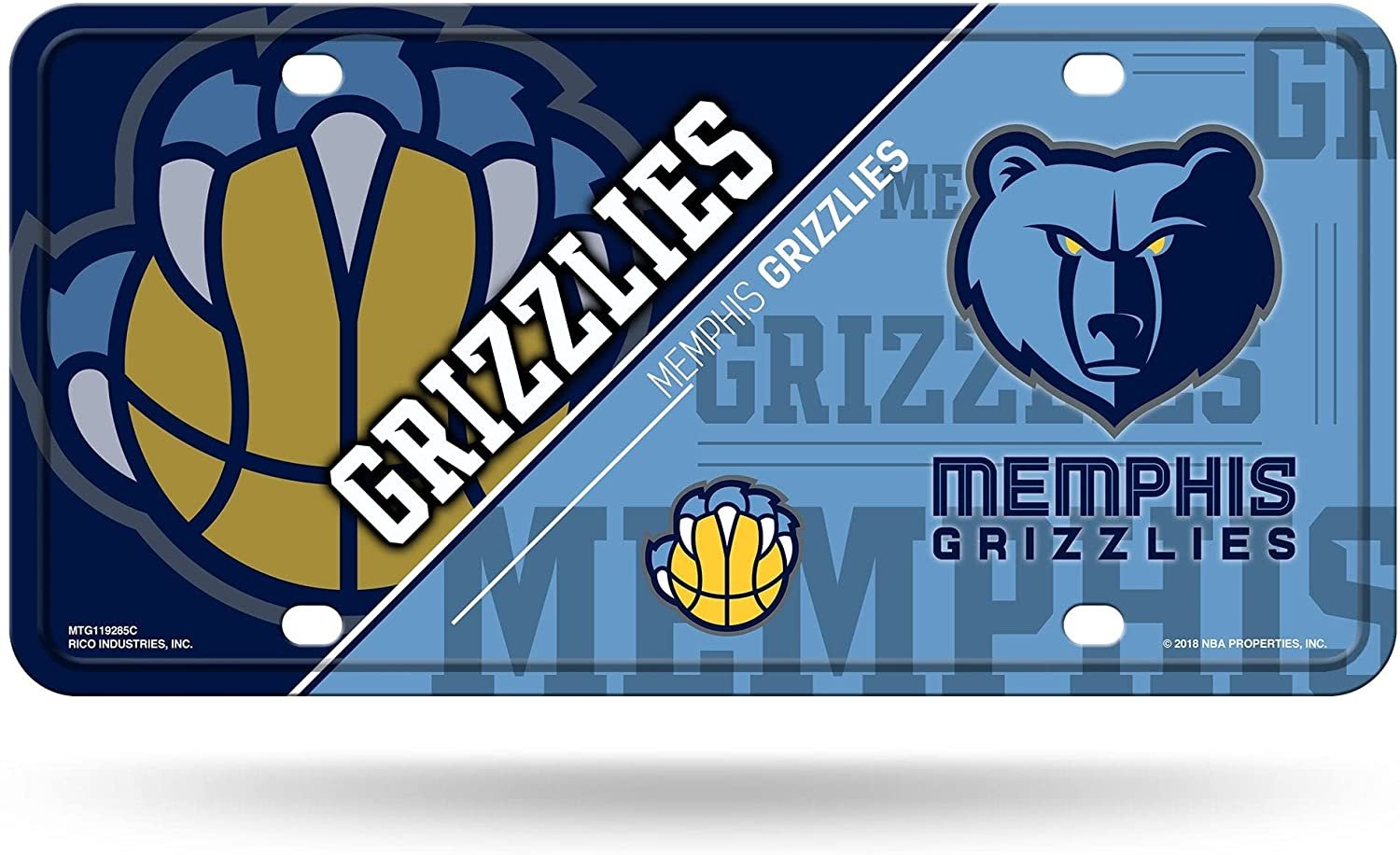 Memphis Grizzlies Metal Auto Tag License Plate, Split Design, 6x12 Inch