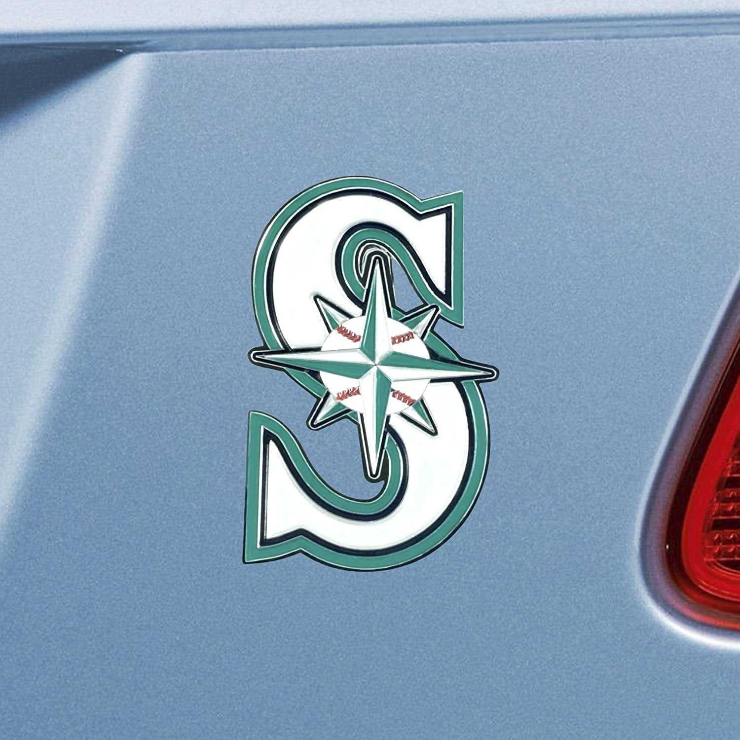 Seattle Mariners Premium Solid Metal Raised Auto Emblem, Team Color, Shape Cut, Adhesive Backing