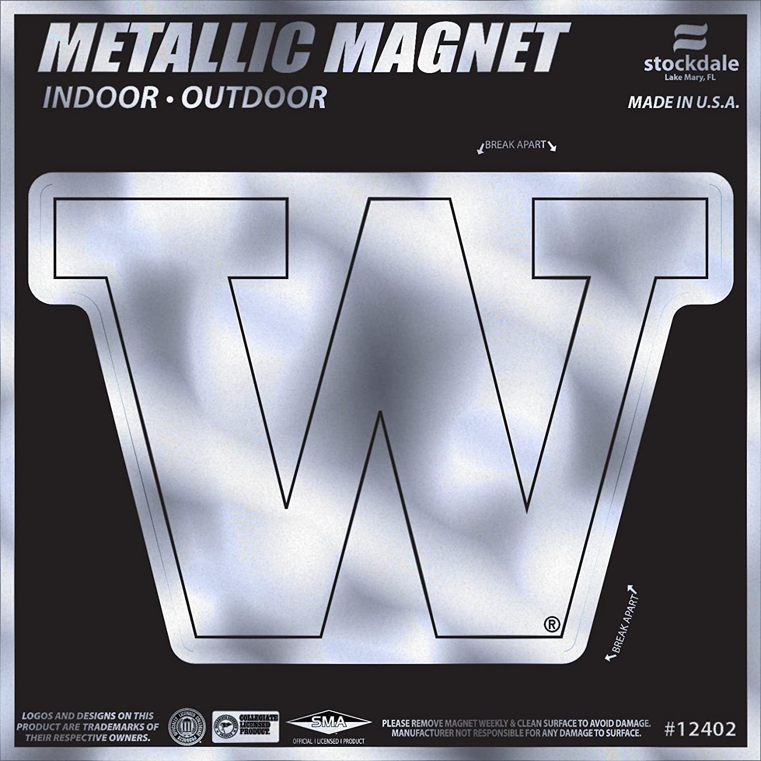 University of Washington Huskies 6 Inch Magnet, Metallic Chrome Shimmer Design, Vinyl Die Cut, Auto Home Heavy Duty