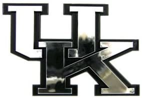 University of Kentucky Wildcats Auto Emblem, Silver Chrome Color, Raised Molded Shape Cut Plastic, Adhesive Tape Backing