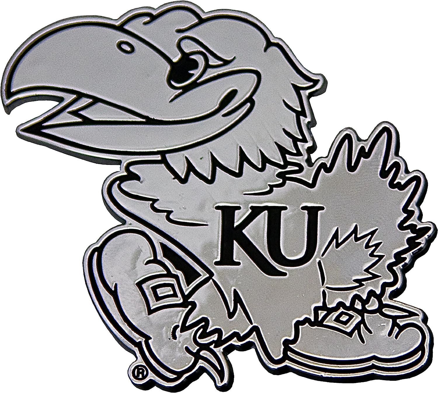University of Kansas Jayhawks Premium Solid Metal Color Raised Auto Emblem Shape Cut Adhesive Backing
