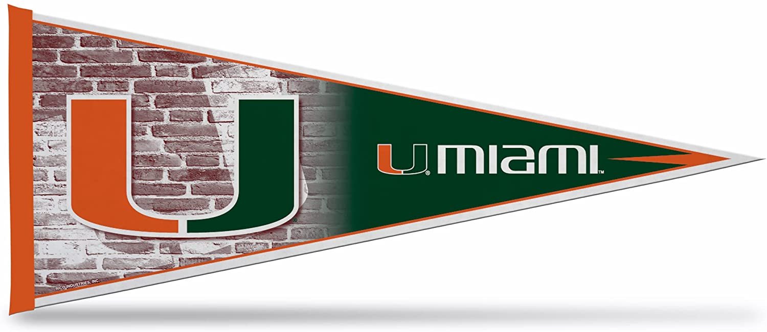 University of Miami Hurricanes Soft Felt Pennant, Primary Design, 12x30 Inch, Easy To Hang