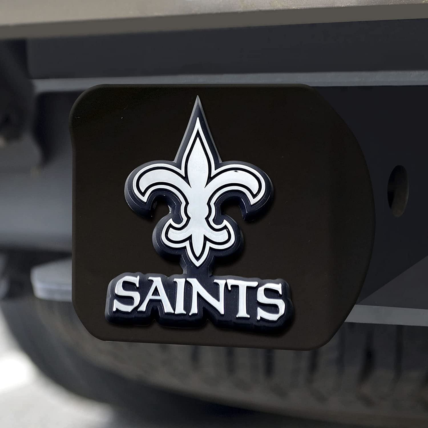 FANMATS - 21561 NFL New Orleans Saints Metal Hitch Cover, Black, 2" Square Type III Hitch Cover