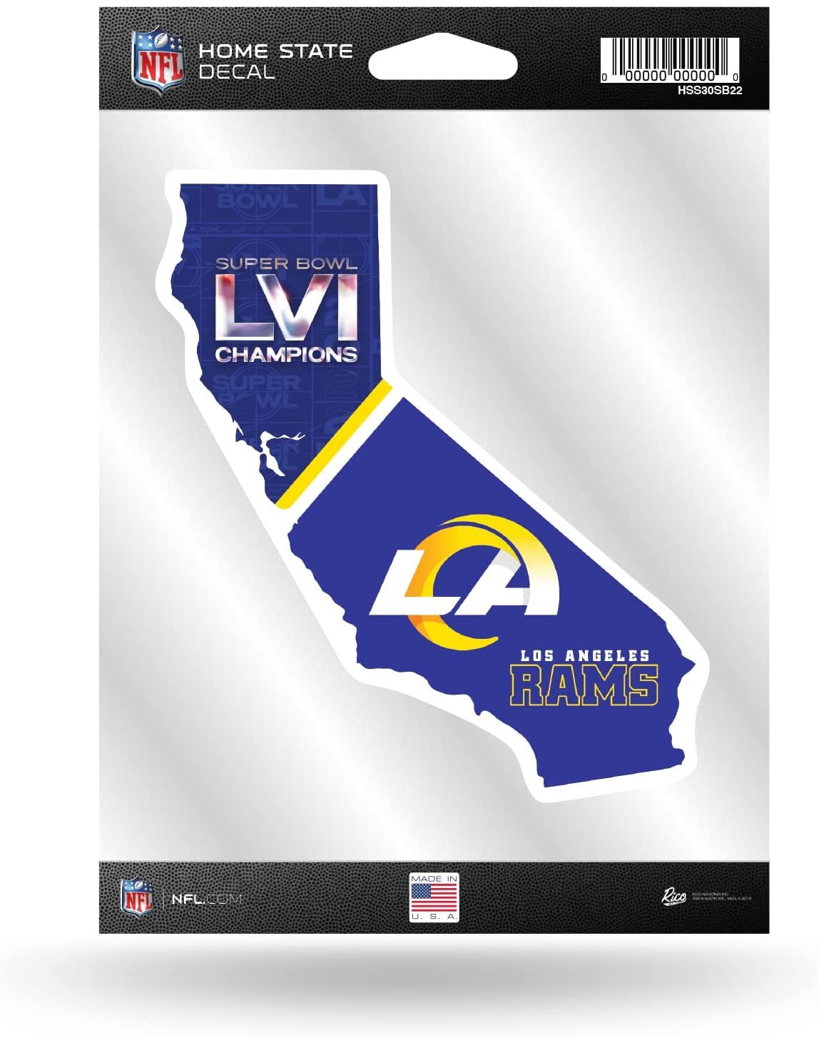 Los Angeles Rams Super Bowl LVI Champions 5 Inch Sticker Decal, Home State Design, Flat Vinyl, Full Adhesive Backing