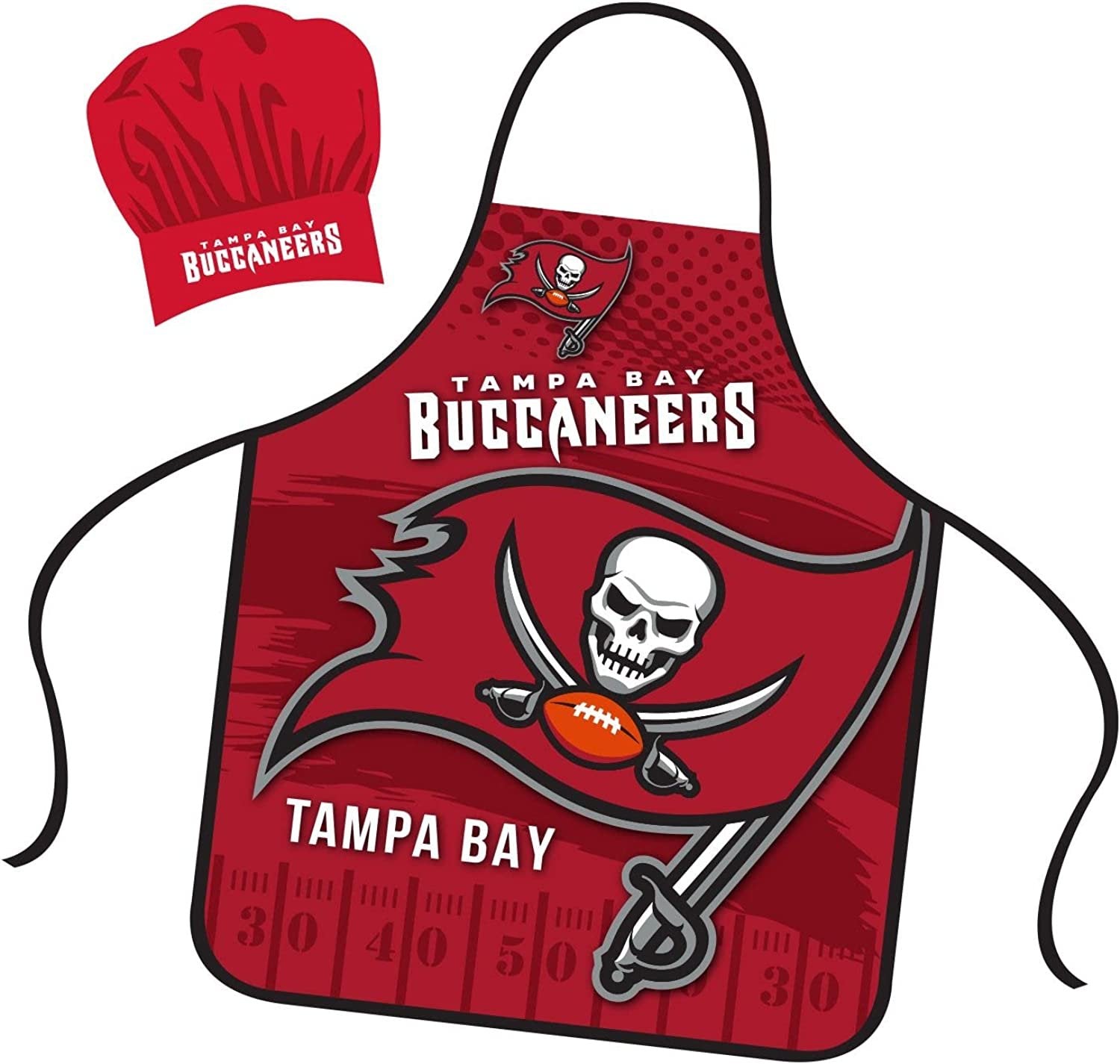 Tampa Bay Buccaneers Apron Chef Hat Set Full Color Universal Size Tie Back Grilling Tailgate BBQ Cooking Host