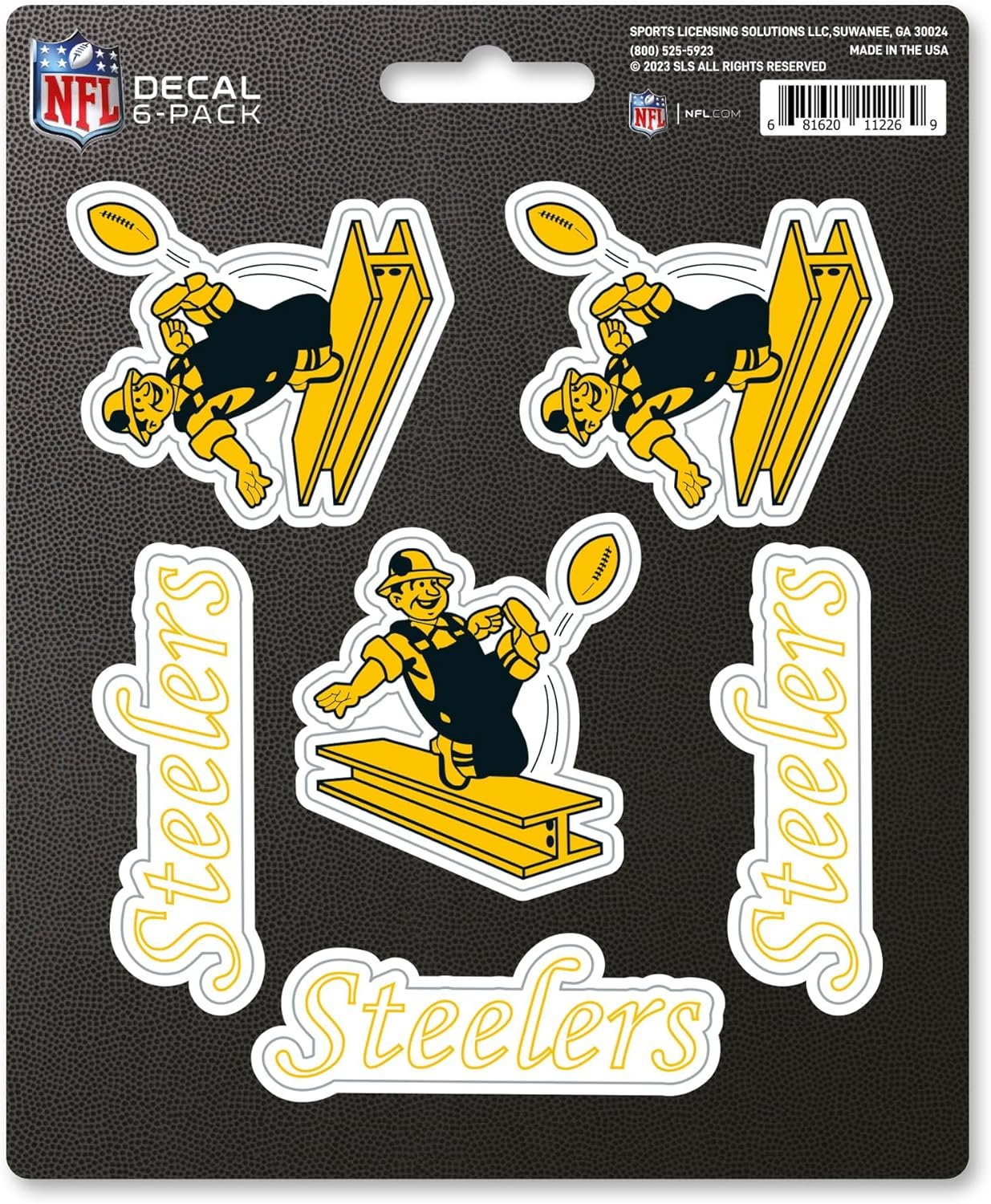 Pittsburgh Steelers 6-Piece Decal Sticker Set, Vintage Retro Logo, 5x6 Inch Sheet, Gift for football fans for any hard surfaces around home, automotive, personal items