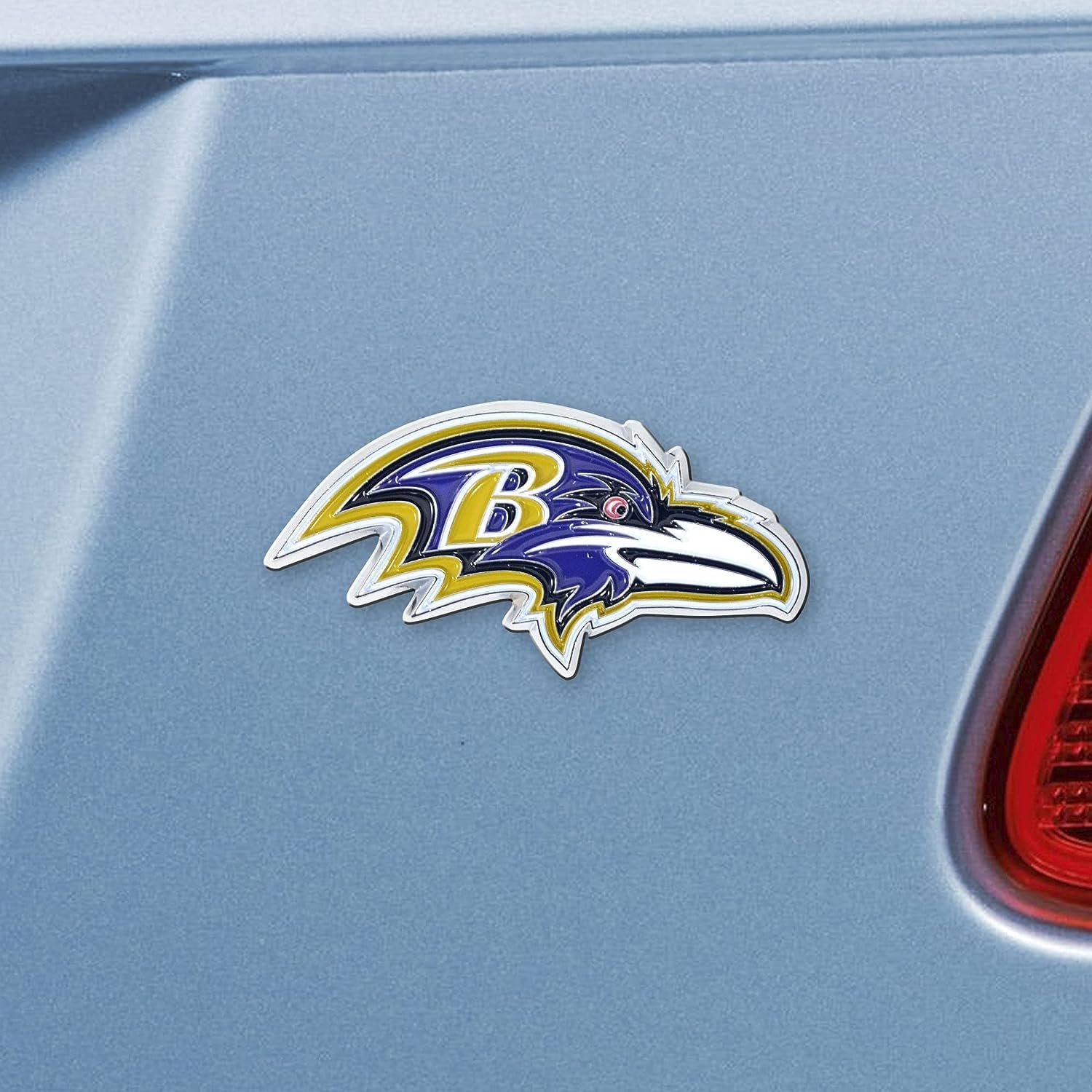 Baltimore Ravens Premium Solid Metal Color Raised Auto Emblem Shape Cut Adhesive Backing