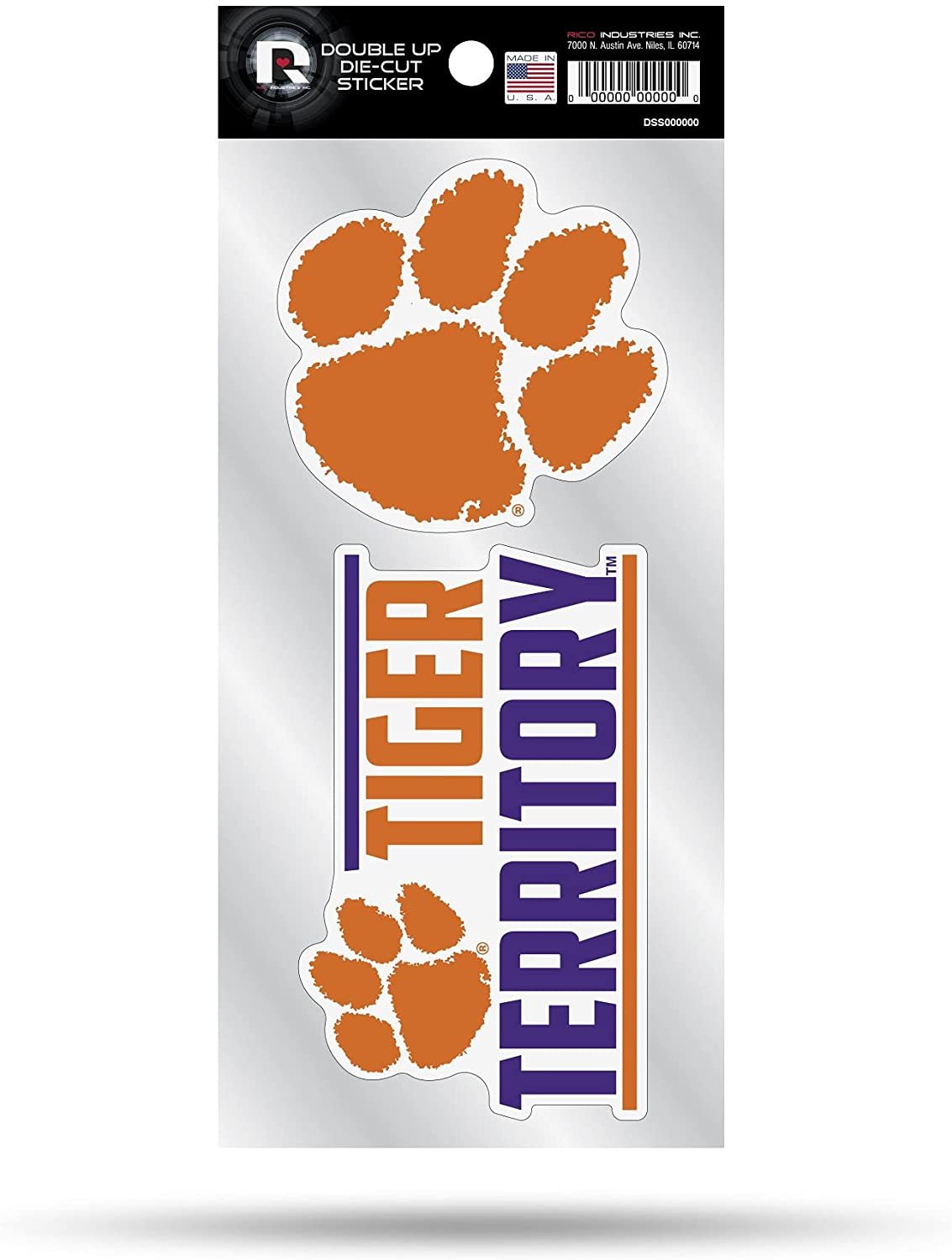 Clemson University Tigers 2-Piece Double Up Die Cut Sticker Decal Sheet, 4x8 Inch