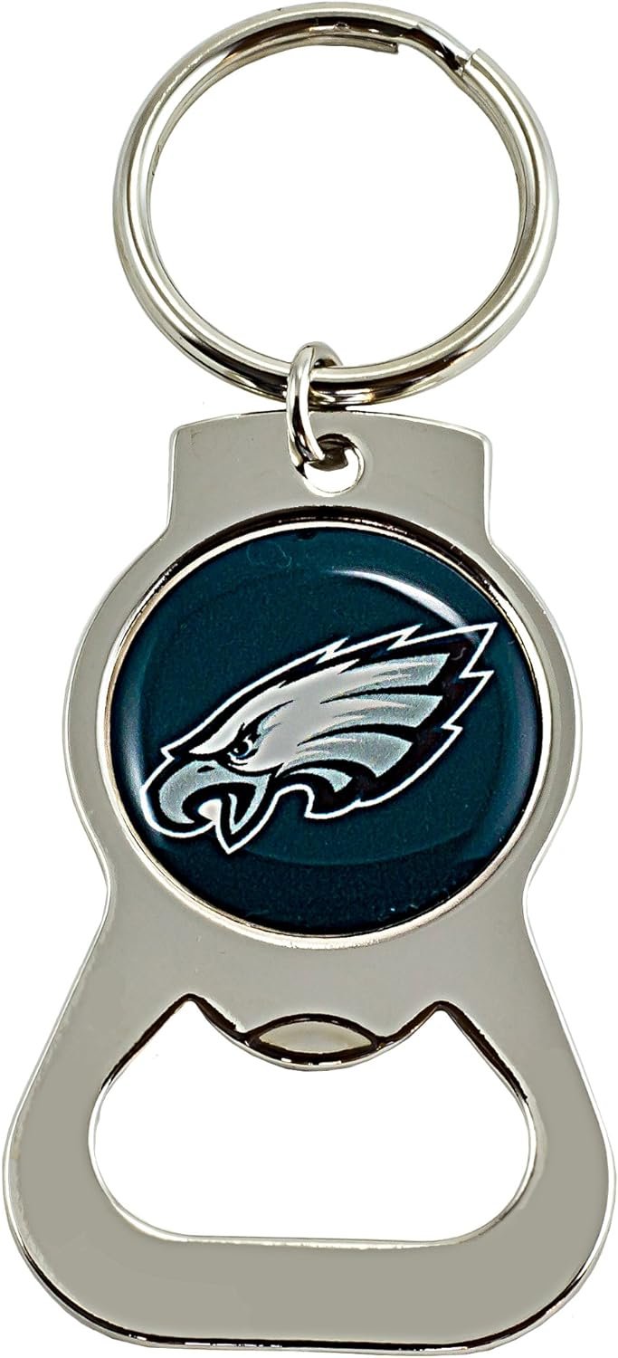 Philadelphia Eagles Premium Solid Metal Bottle Opener Keychain, Silver Key Ring, Team Logo