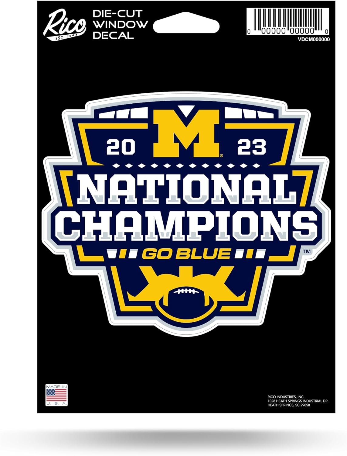University of Michigan Wolverines 2024 Champions 5 Inch Decal Sticker, Shape Cut, Flat Vinyl, Full Adhesive Backing, Great for Auto or Home
