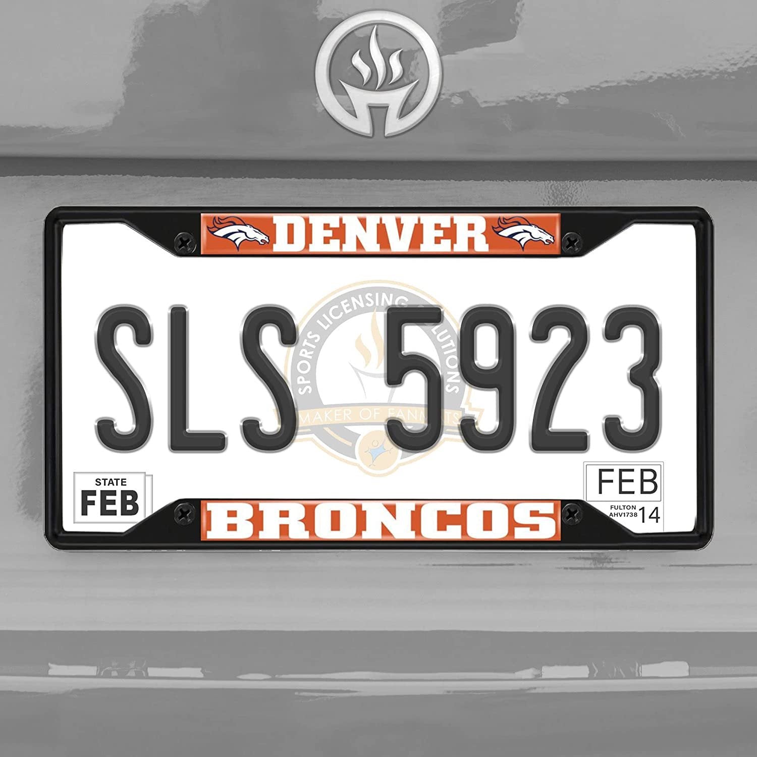 Denver Broncos Black Metal License Plate Frame Tag Cover, 6x12 Inch