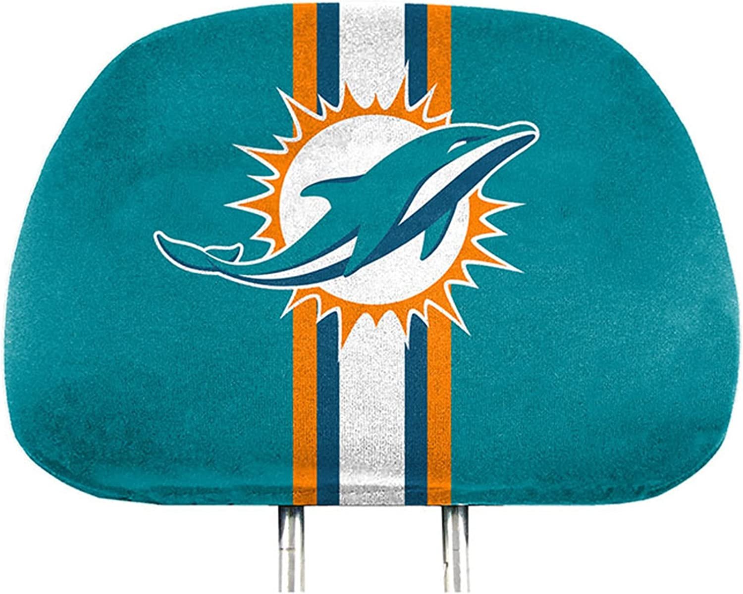 Miami Dolphins Premium Pair of Auto Head Rest Covers, Full Color Printed, Elastic, 10x14 Inch