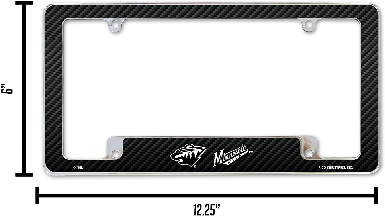 Minnesota Wild Metal License Plate Frame Chrome Tag Cover Carbon Fiber Design 6x12 Inch