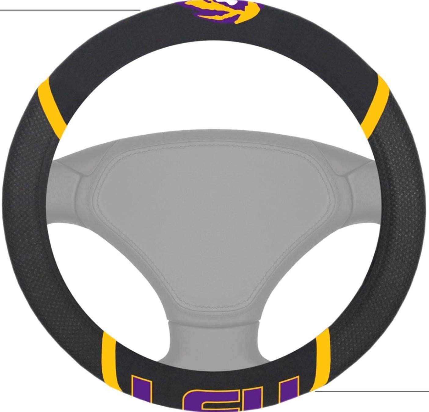 LSU Tigers Steering Wheel Cover Premium Embroidered Black 15 Inch Louisiana State University