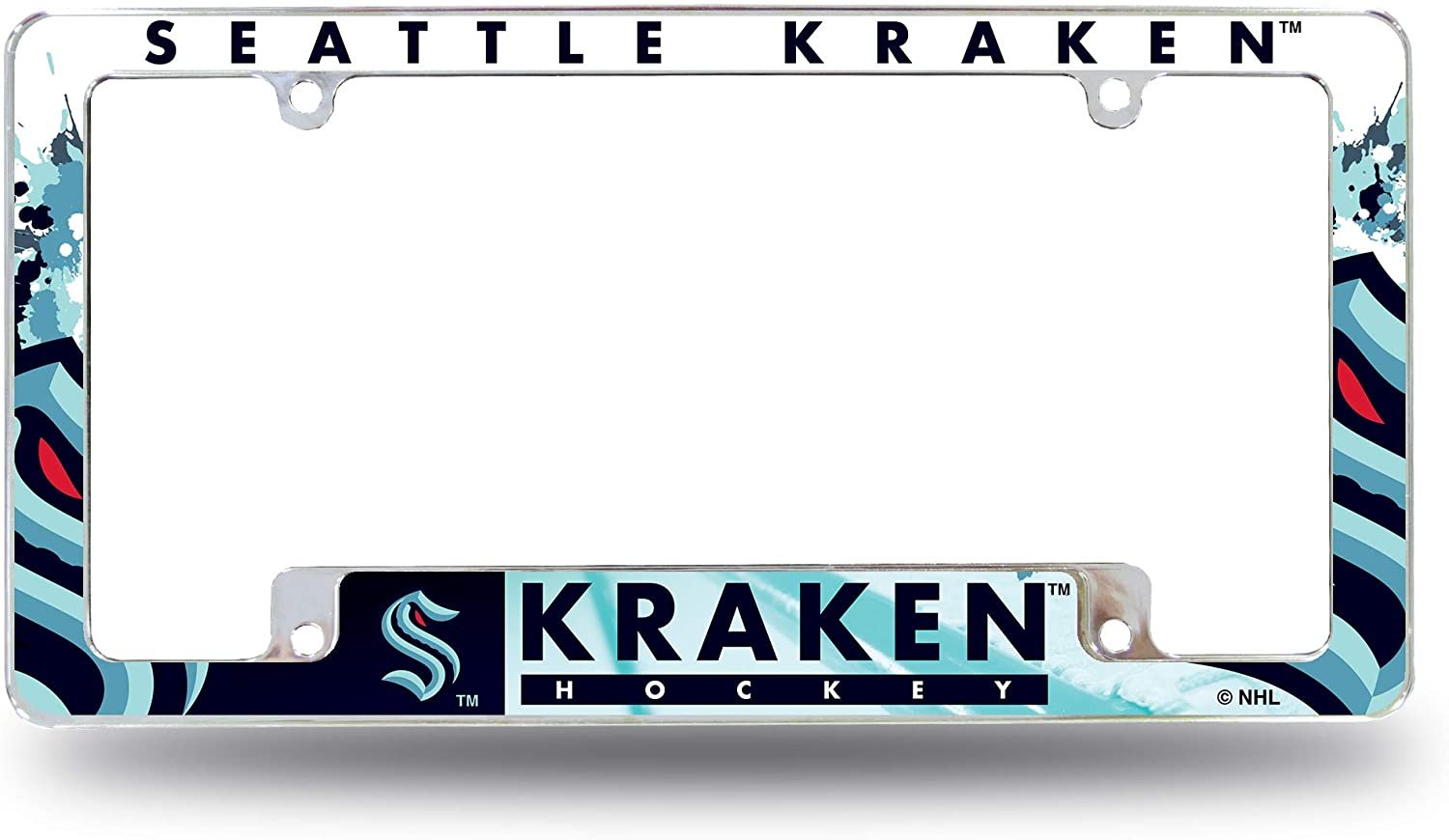 Seattle Kraken Metal License Plate Frame Chrome Tag Cover All Over Design 12x6 Inch