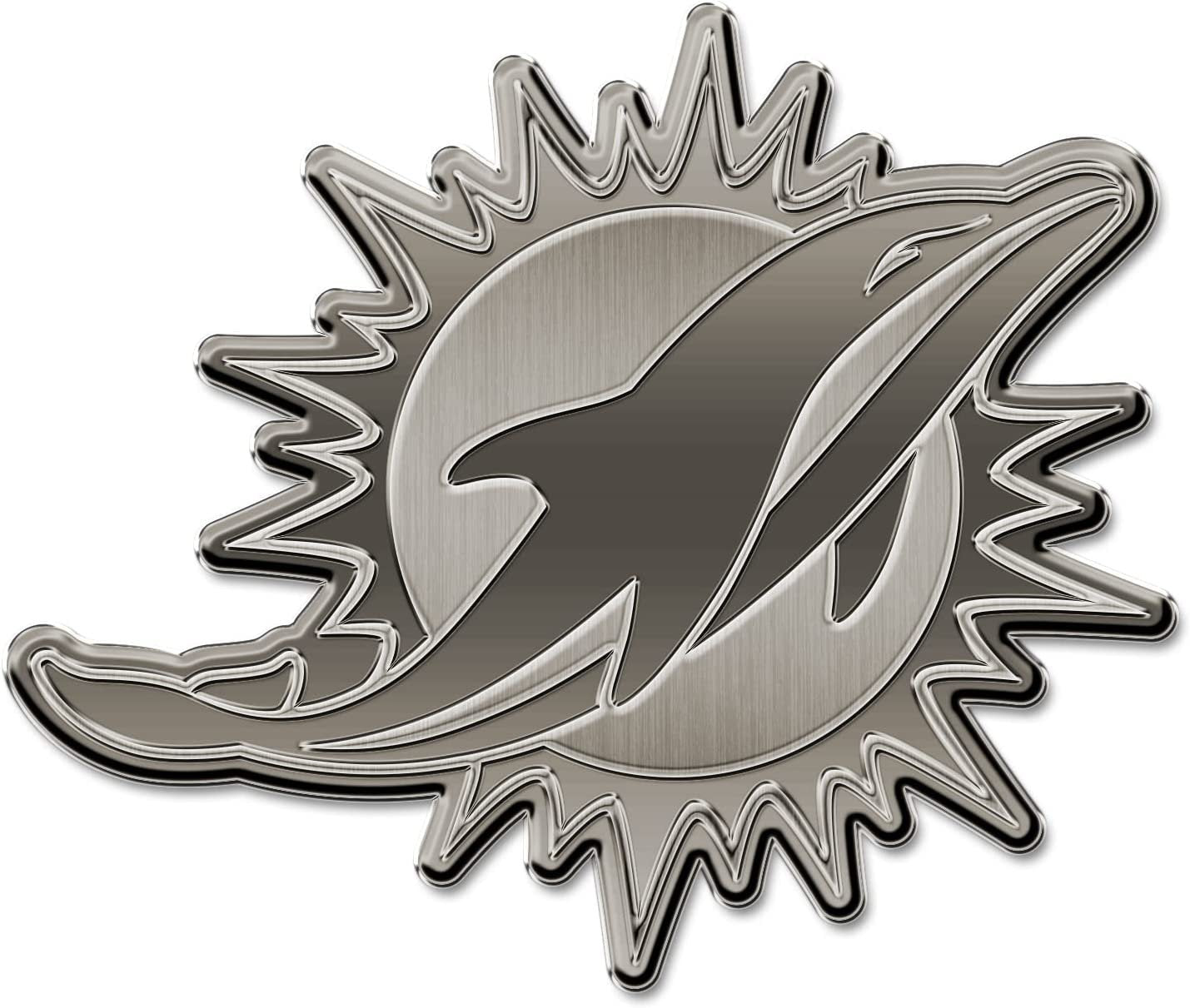 Miami Dolphins Solid Metal Auto Emblem Antique Nickel Design