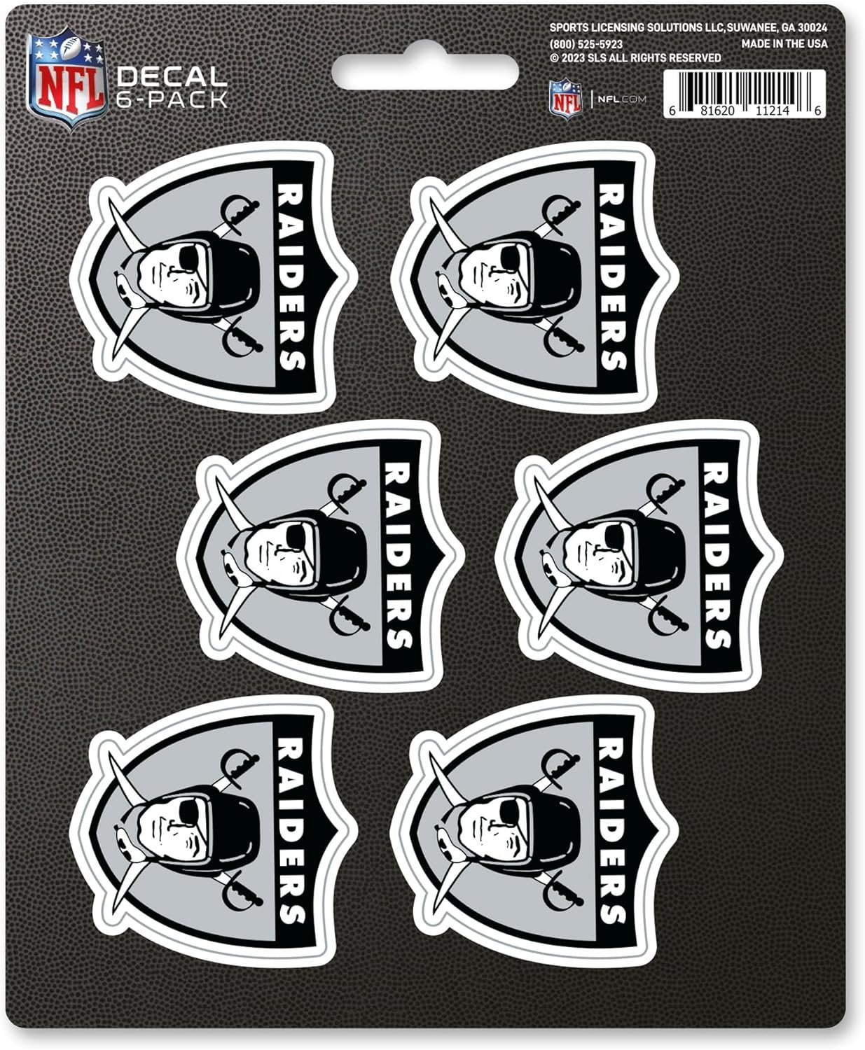 Las Vegas Raiders 6-Piece Decal Sticker Set, Vintage Retro Logo, 5x6 Inch Sheet, Gift for football fans for any hard surfaces around home, automotive, personal items