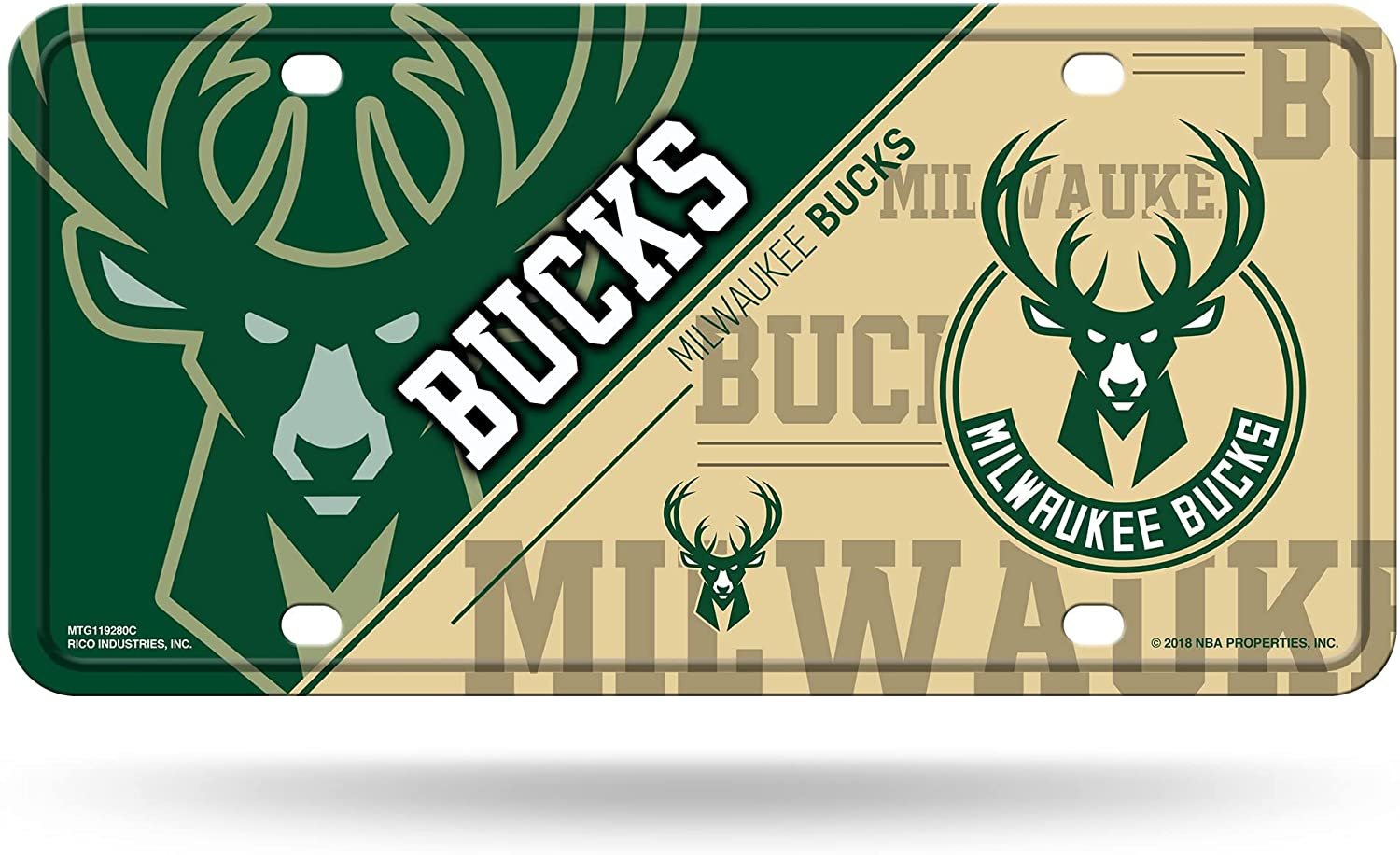 Milwaukee Bucks Metal Auto Tag License Plate, Split Design, 6x12 Inch
