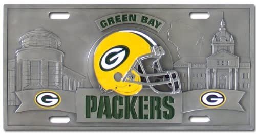 Green Bay Packers Zinc Metal License Plate Tag Raised 3D Details, Heavy Gauge, 6x12 Inch