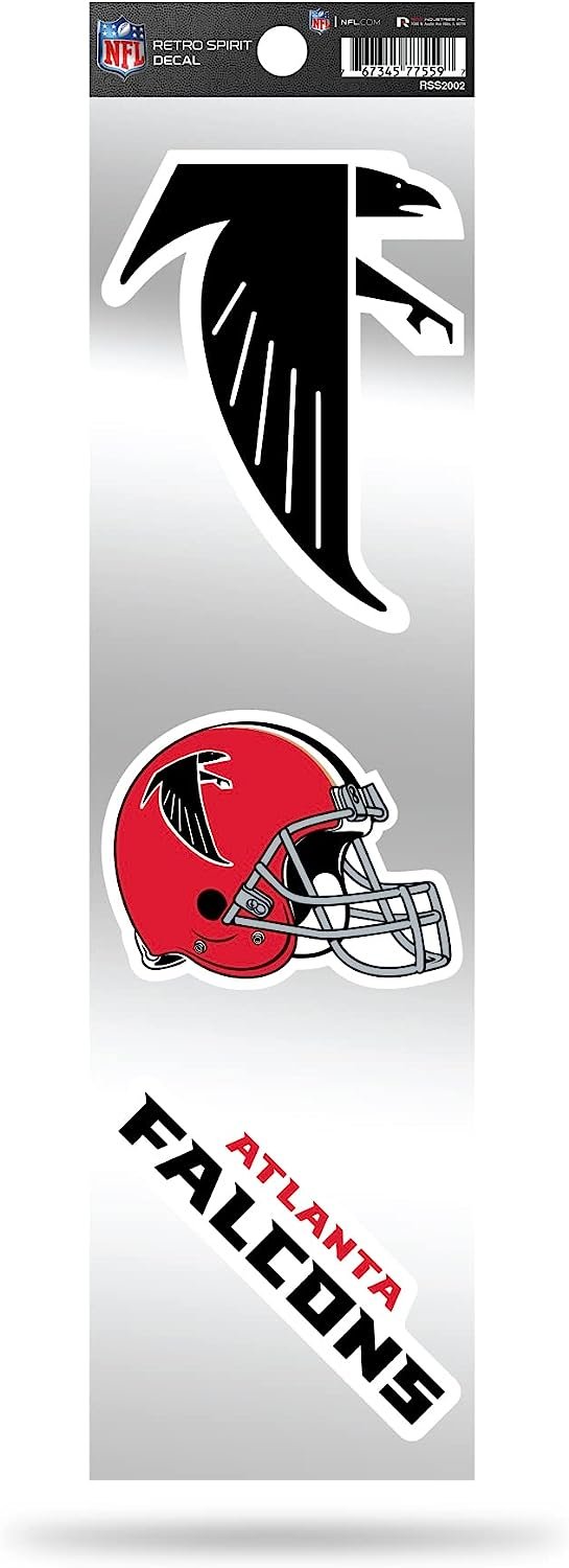 Atlanta Falcons 3-Piece Retro Decal Sticker Sheet, Die Cut, Clear Backing, 3x12 Inch