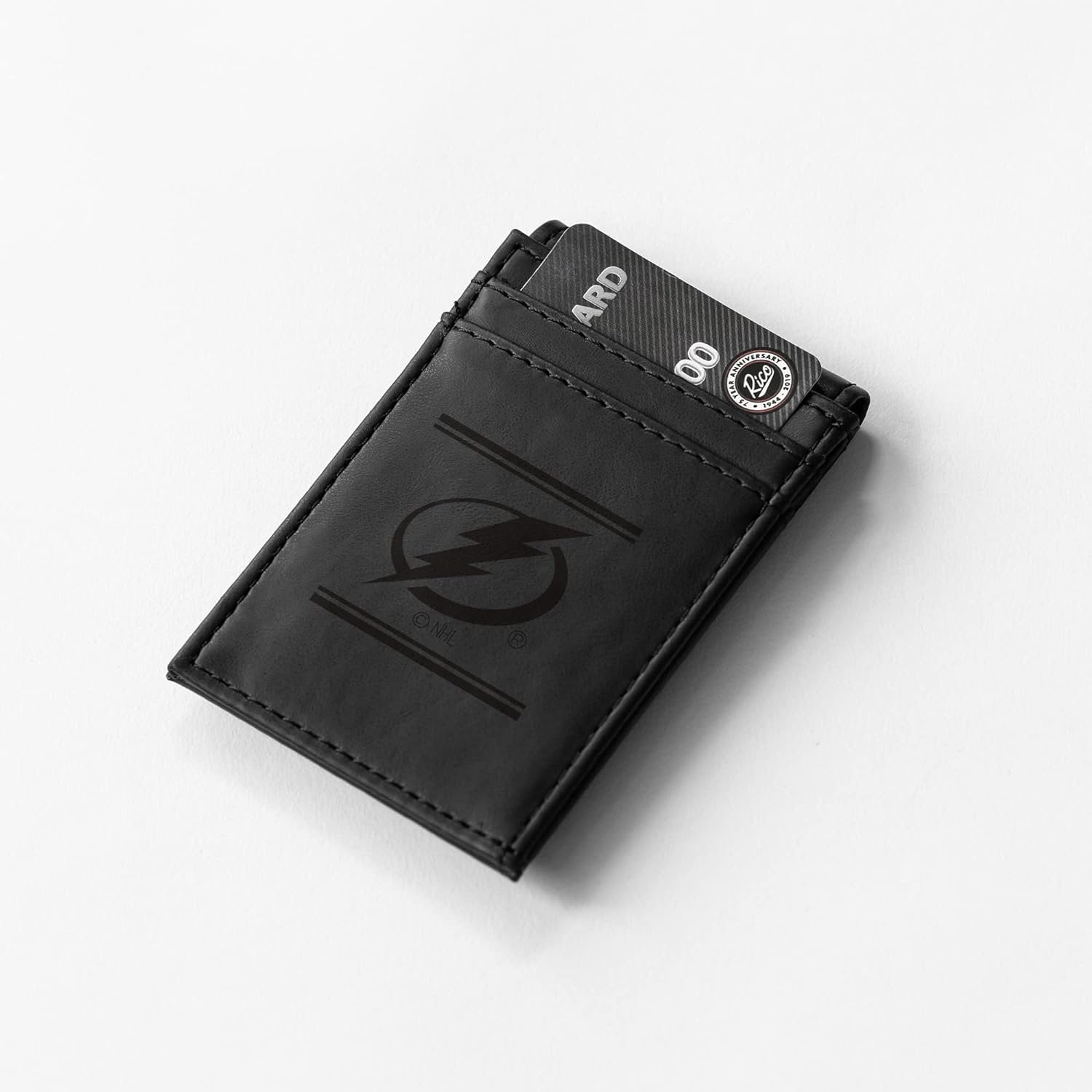 Tampa Bay Lightning Premium Black Leather Wallet, Front Pocket Magnetic Money Clip, Laser Engraved, Vegan