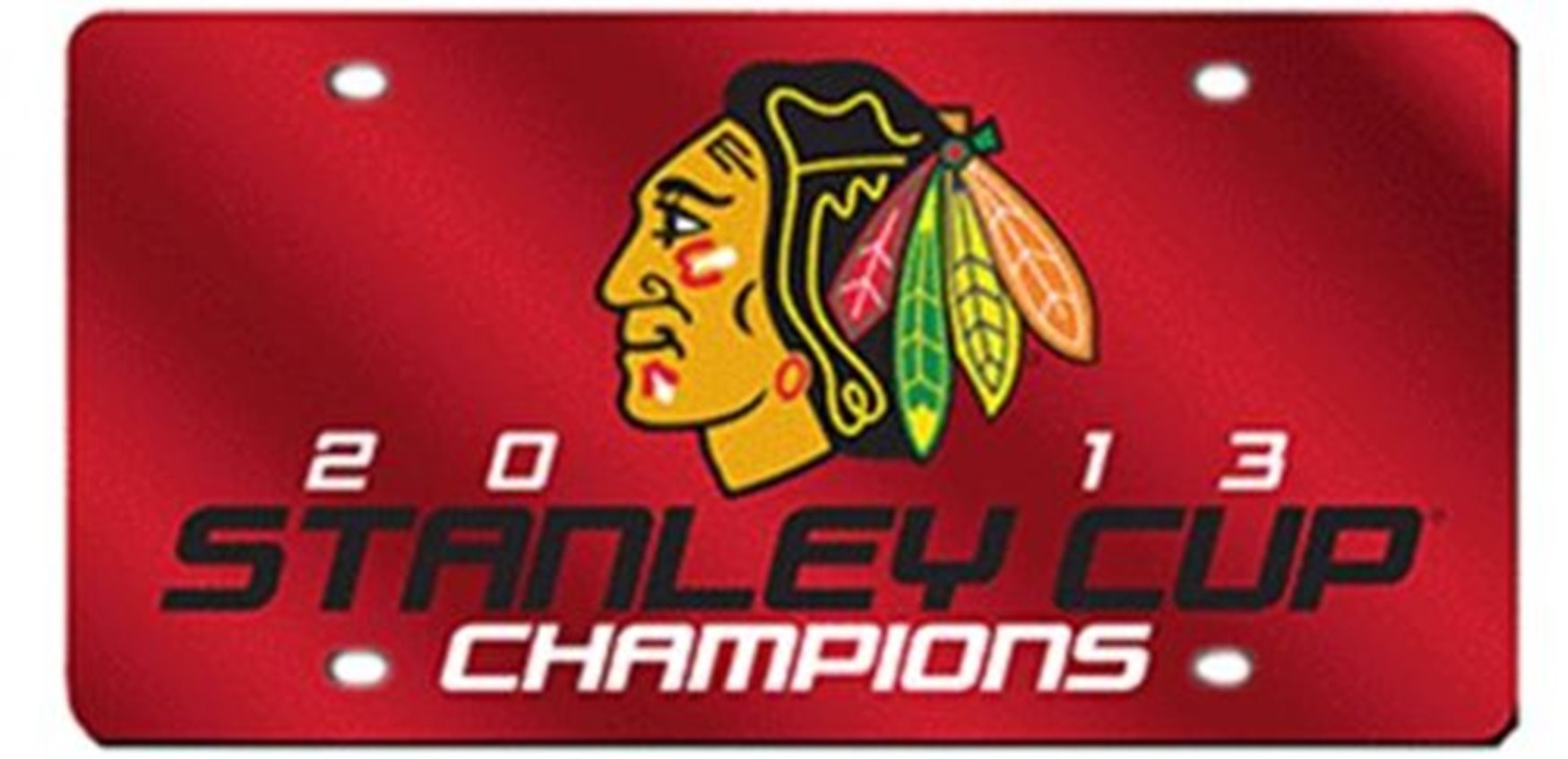 Chicago Blackhawks 2013 Stanley Cup Champions Laser Cut Tag License Plate, Red Mirrored Acrylic Inlaid, 12x6 Inch