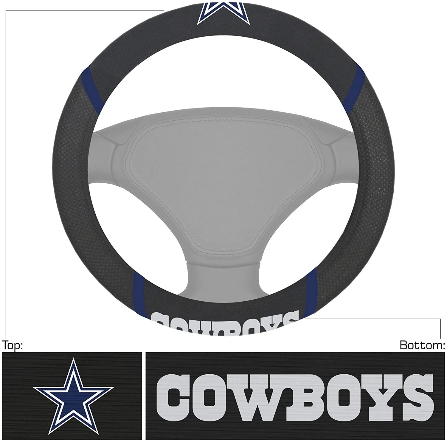 Dallas Cowboys Premium 15 Inch Black Emroidered Steering Wheel Cover