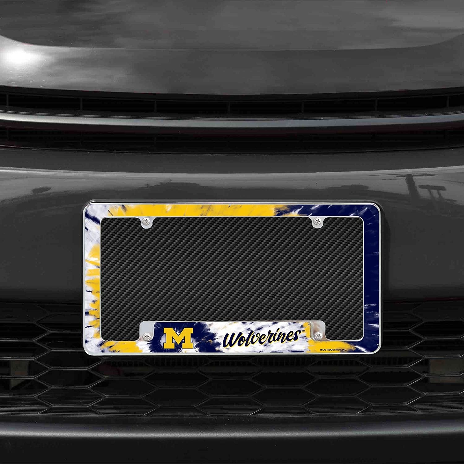 University of Michigan Wolverines Metal License Plate Frame Chrome Tag Cover Tie Dye Design 6x12 Inch