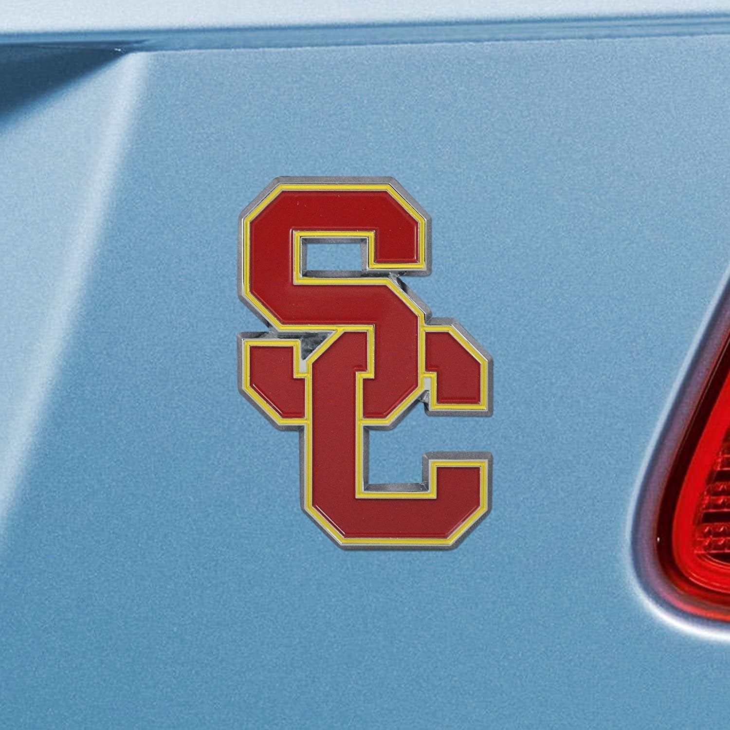 University of Southern California USC Trojans Premium Solid Metal Raised Auto Emblem, Team Color, Shape Cut, Adhesive Backing