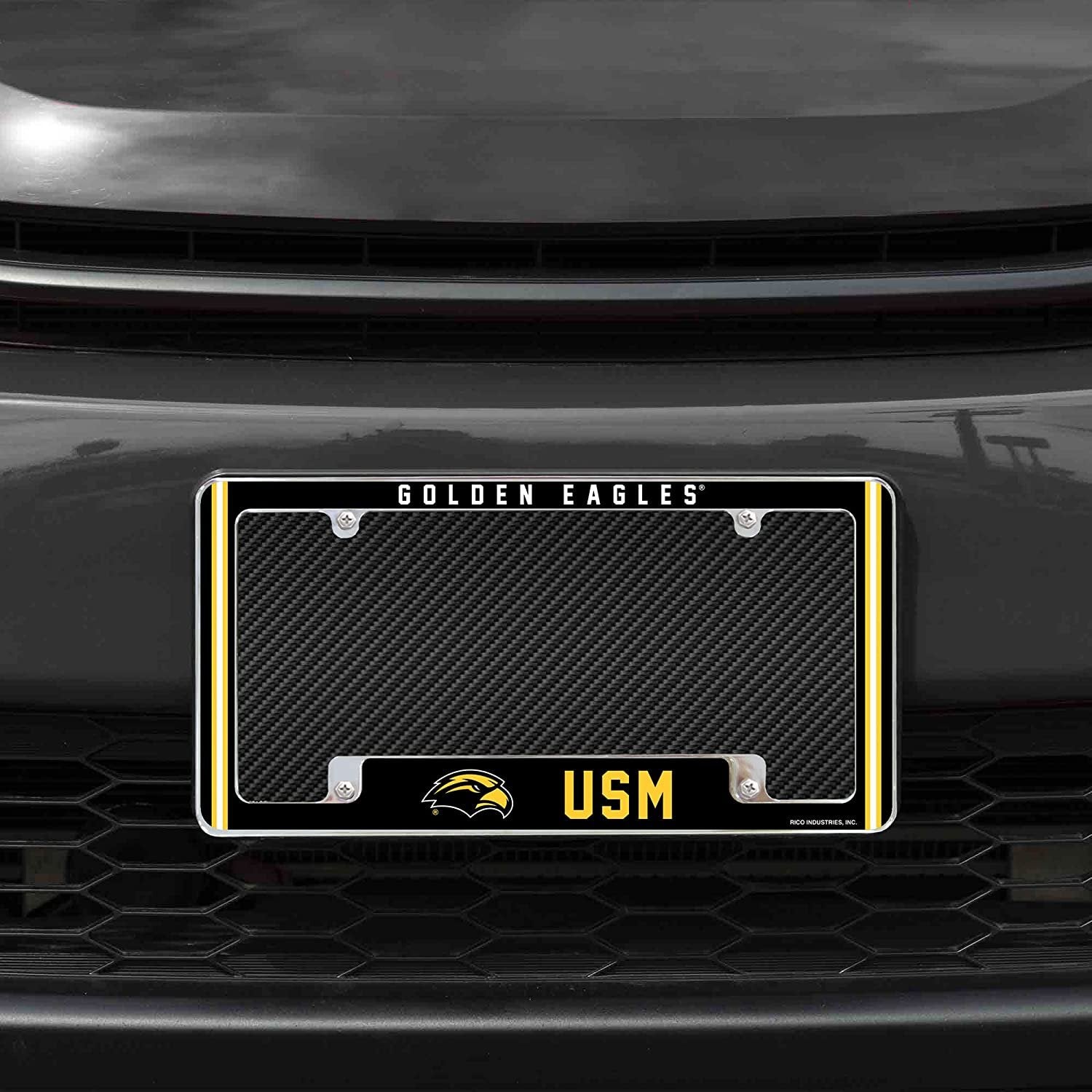 University of Southern Mississippi Golden Eagles Metal License Plate Frame Chrome Tag Cover Alternate Design 6x12 Inch