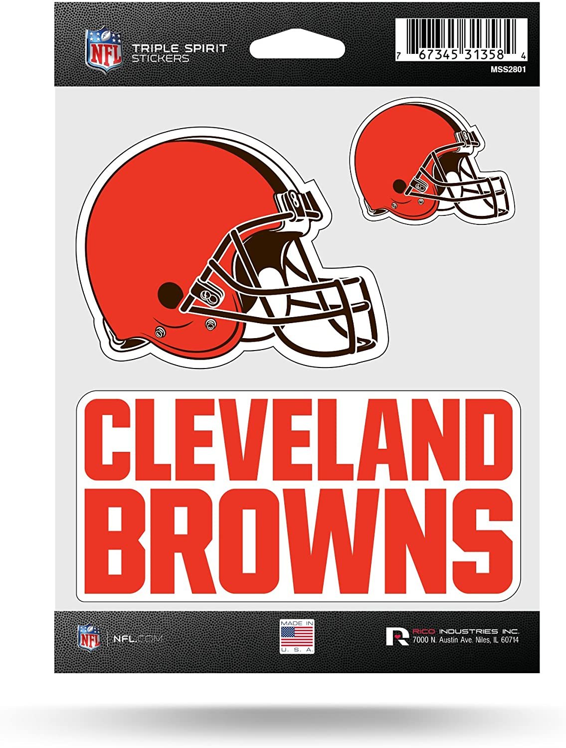 Cleveland Browns Sticker Decal Sheet 3-Piece Die Cut 5x7 Inch