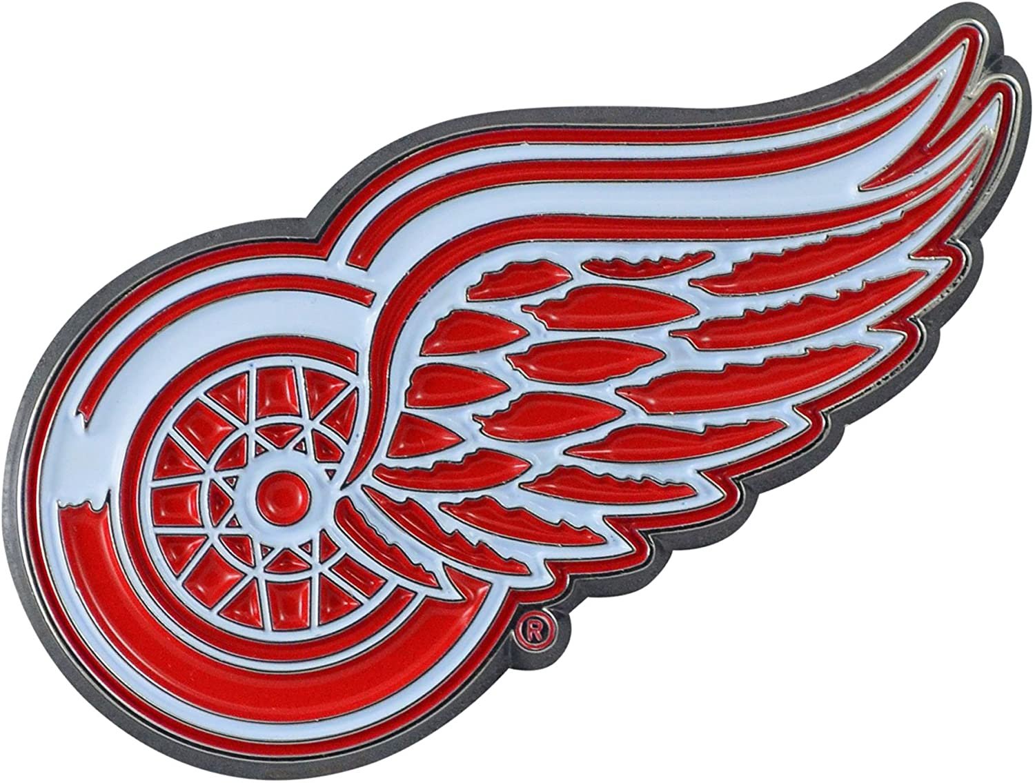 Detroit Red Wings Premium Solid Metal Raised Auto Emblem, Team Color, Shape Cut, Adhesive Backing