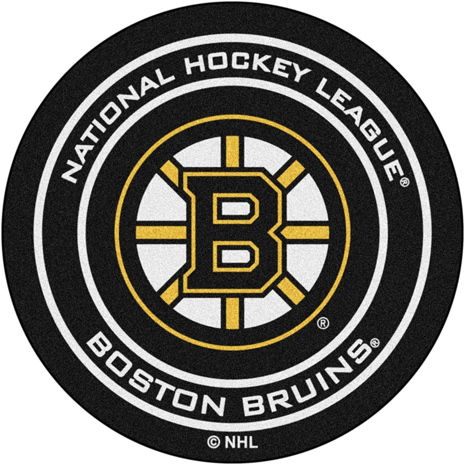 Boston Bruins 27 Inch Area Rug Floor Mat, Nylon, Anti-Skid Backing, Puck Shaped