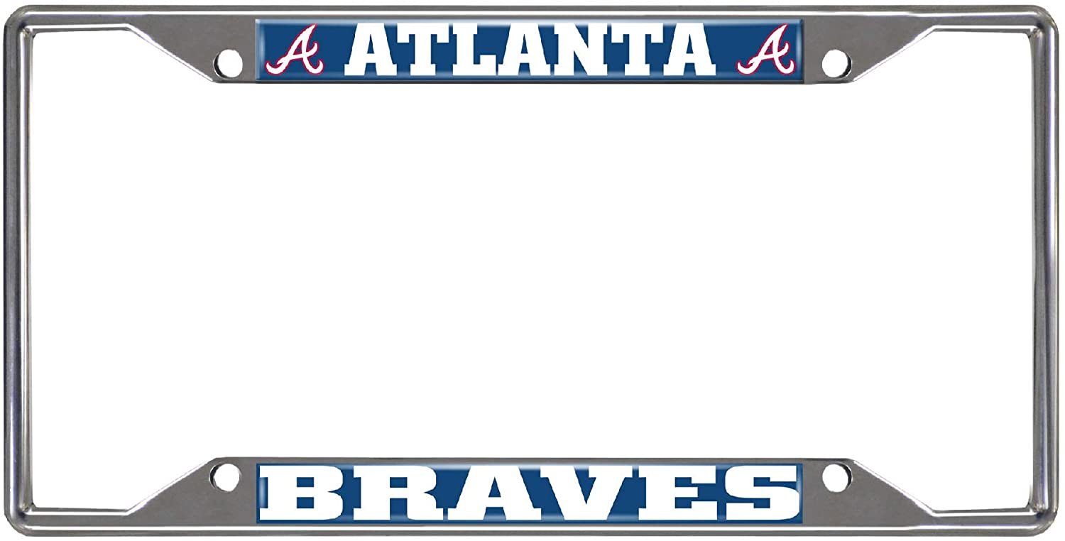 Atlanta Braves Metal License Plate Frame Tag Cover Chrome 6x12 Inch