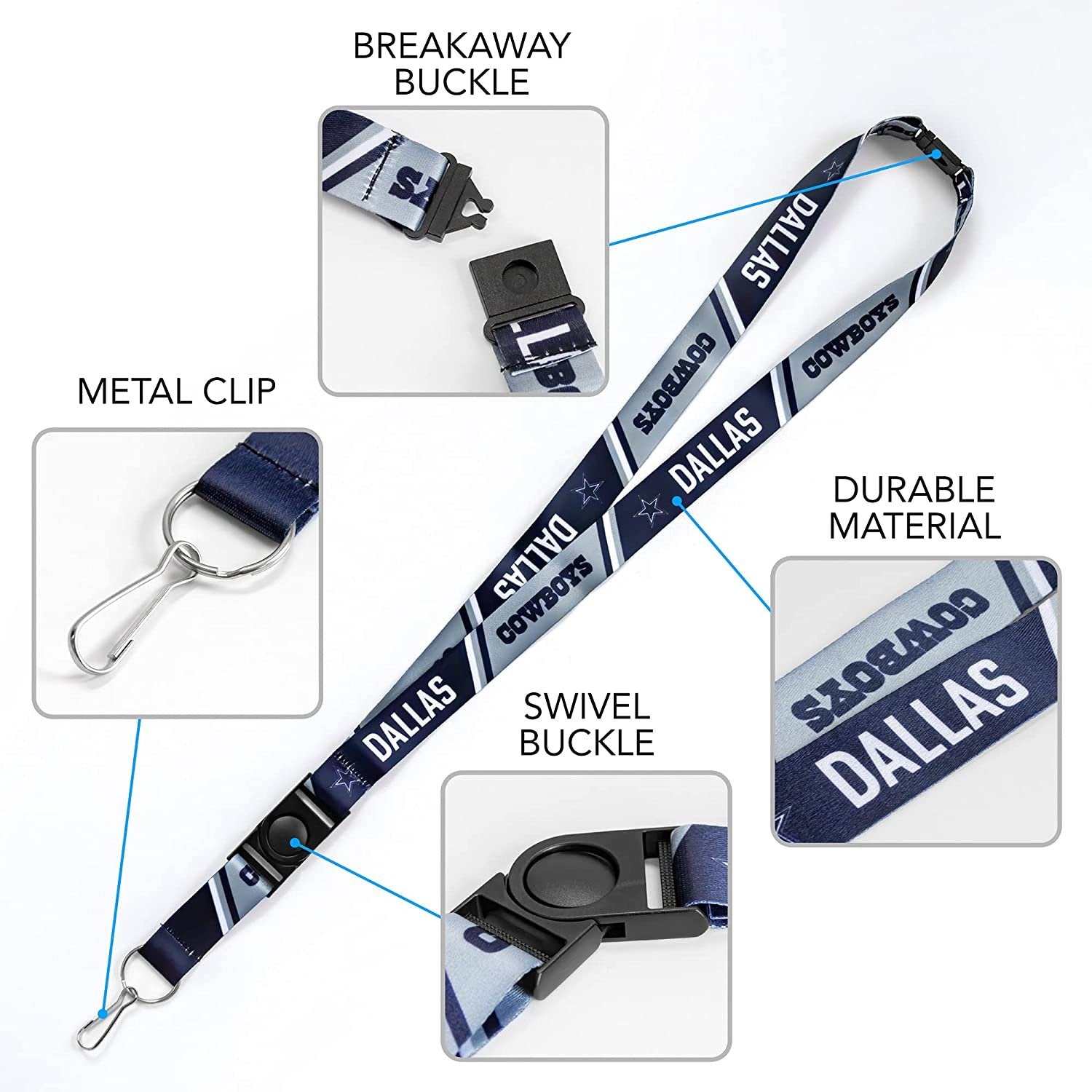 Indianapolis Colts Lanyard Keychain Double Sided Breakaway Safety Design Adult 18 Inch