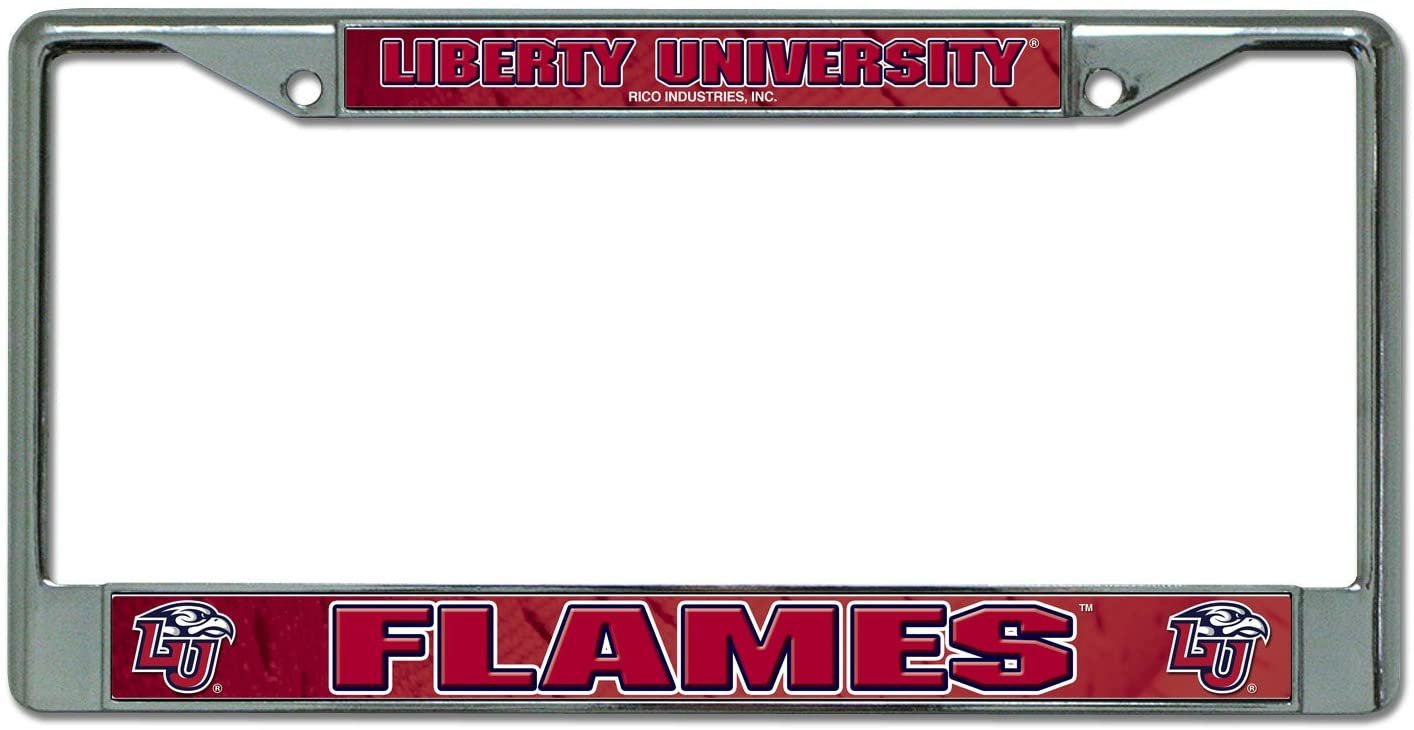 Liberty University Flames Premium Metal License Plate Frame Chrome Tag Cover, 12x6 Inch