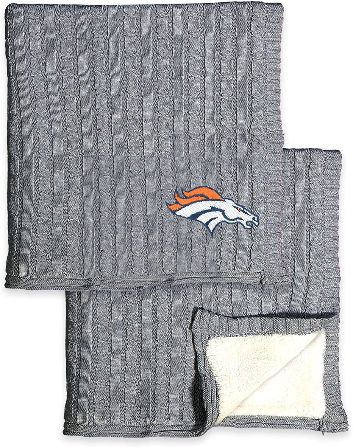 Denver Broncos Cable Sweater Knit Sherpa Throw Blanket 50x60 Inch Adult