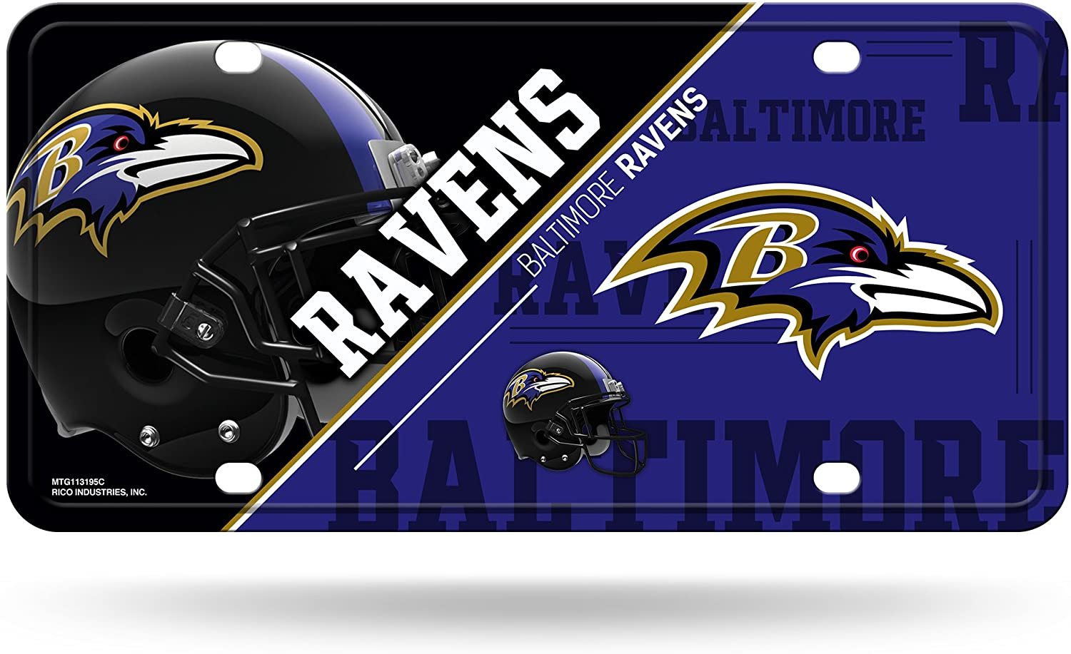 Baltimore Ravens Metal Auto Tag License Plate, Split Design, 6x12 Inch