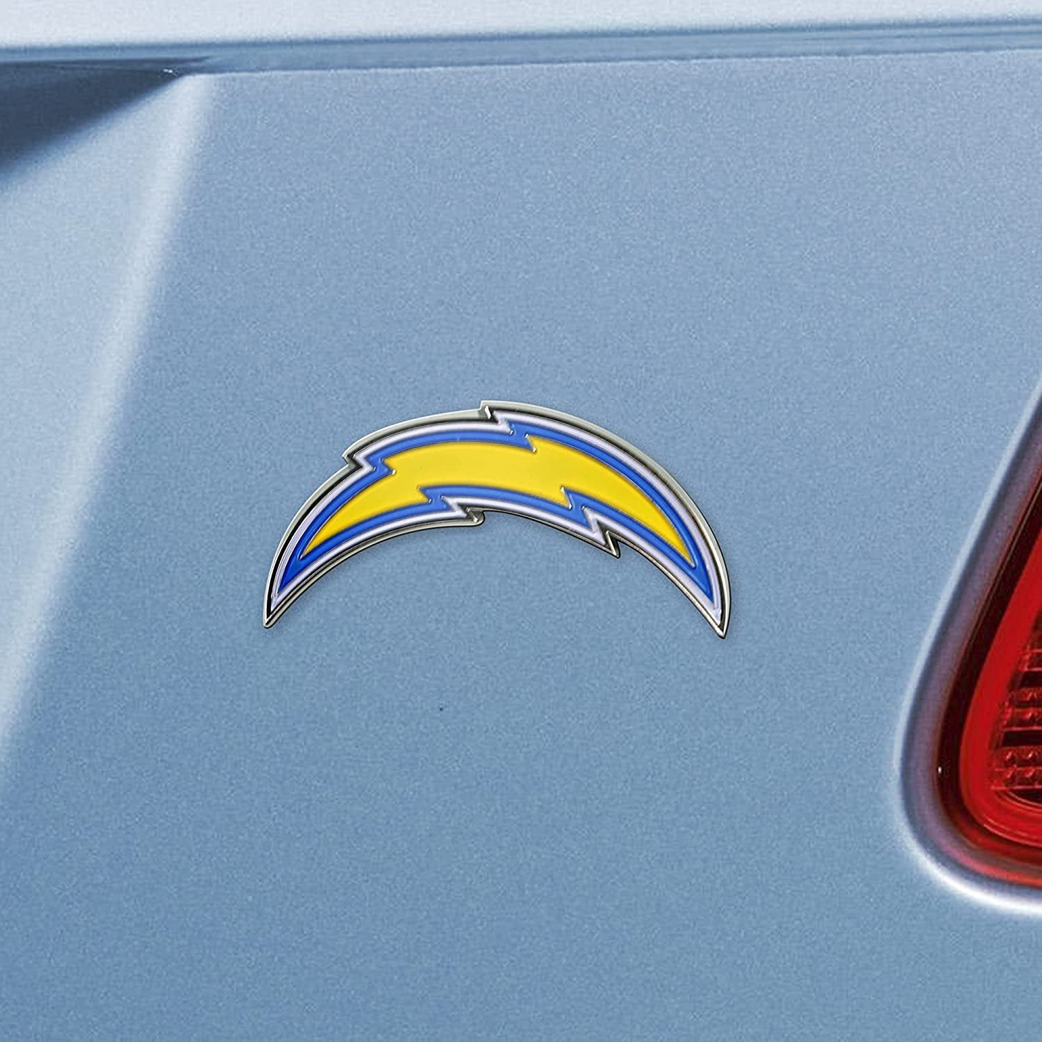 Los Angeles Chargers Premium Solid Metal Raised Auto Emblem, Team Color, Shape Cut, Adhesive Backing