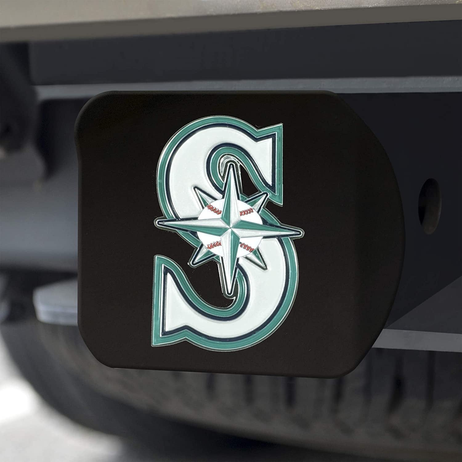 Seattle Mariners Hitch Cover Black Solid Metal with Raised Color Metal Emblem 2" Square Type III