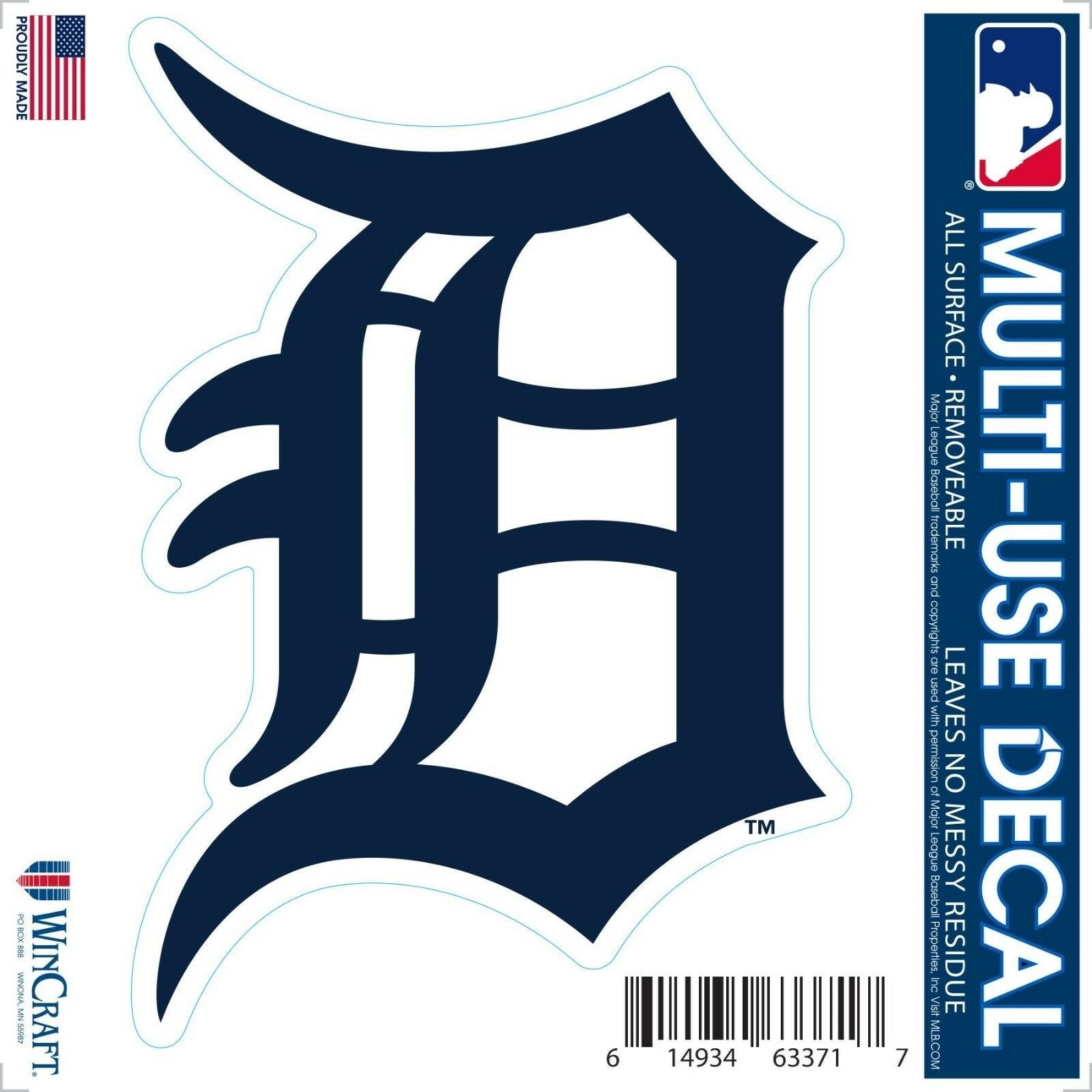 Detroit Tigers 6 Inch Decal Sticker, Flat Vinyl, Die Cut, Primary Design, Full Adhesive Backing