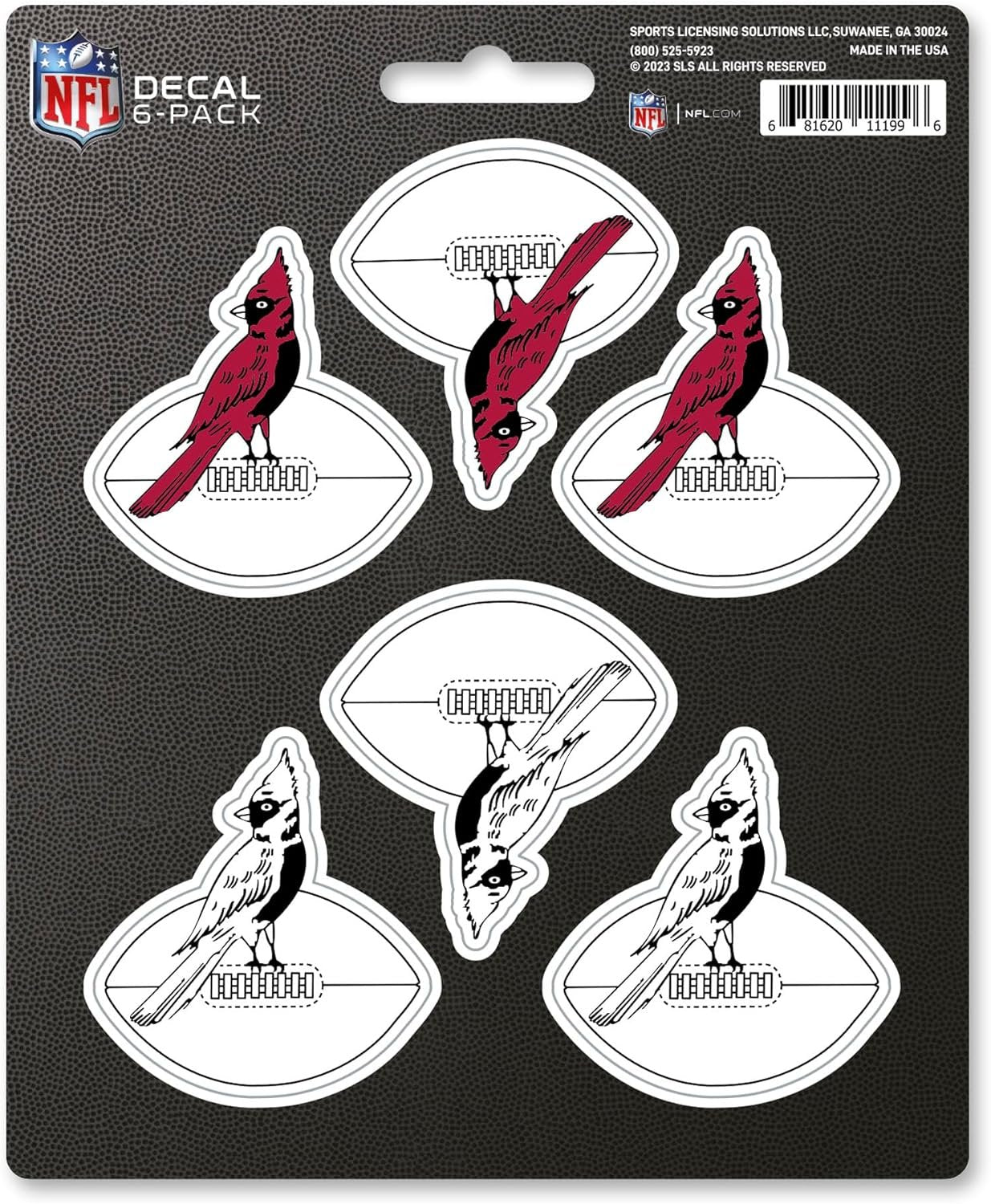 Arizona Cardinals 6-Piece Decal Sticker Set, Vintage Retro Logo, 5x6 Inch Sheet, Gift for football fans for any hard surfaces around home, automotive, personal items