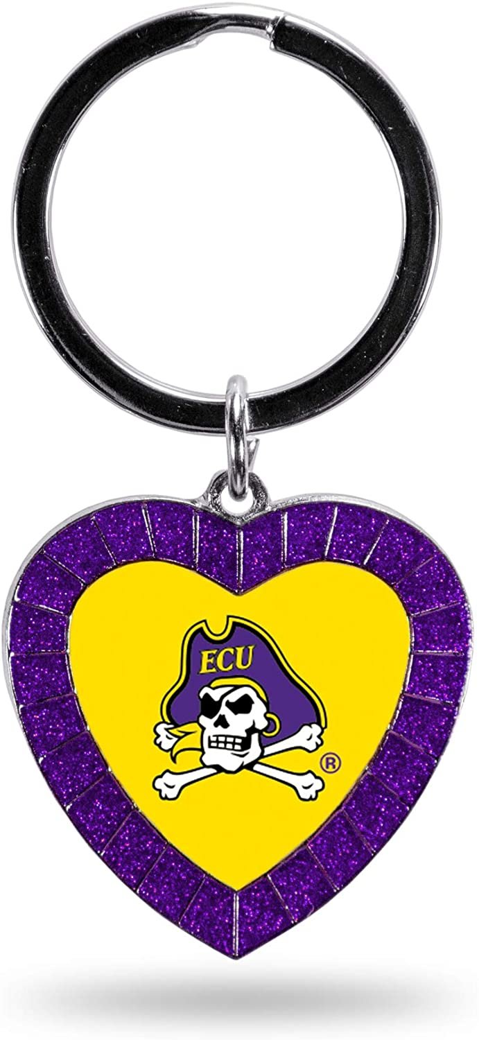 NCAA East Carolina Pirates NCAA Rhinestone Heart Colored Keychain, Purple, 3-inches in Length